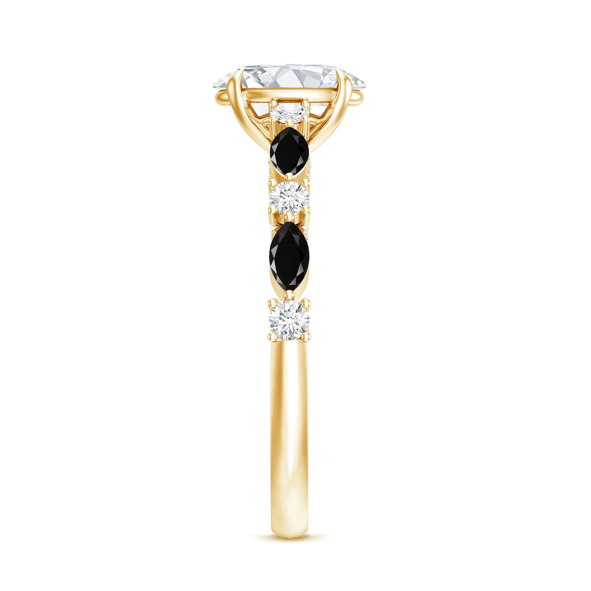Certified Moissanite Oval Engagement Ring with Real Black Spinel AAA - Rosec Jewels