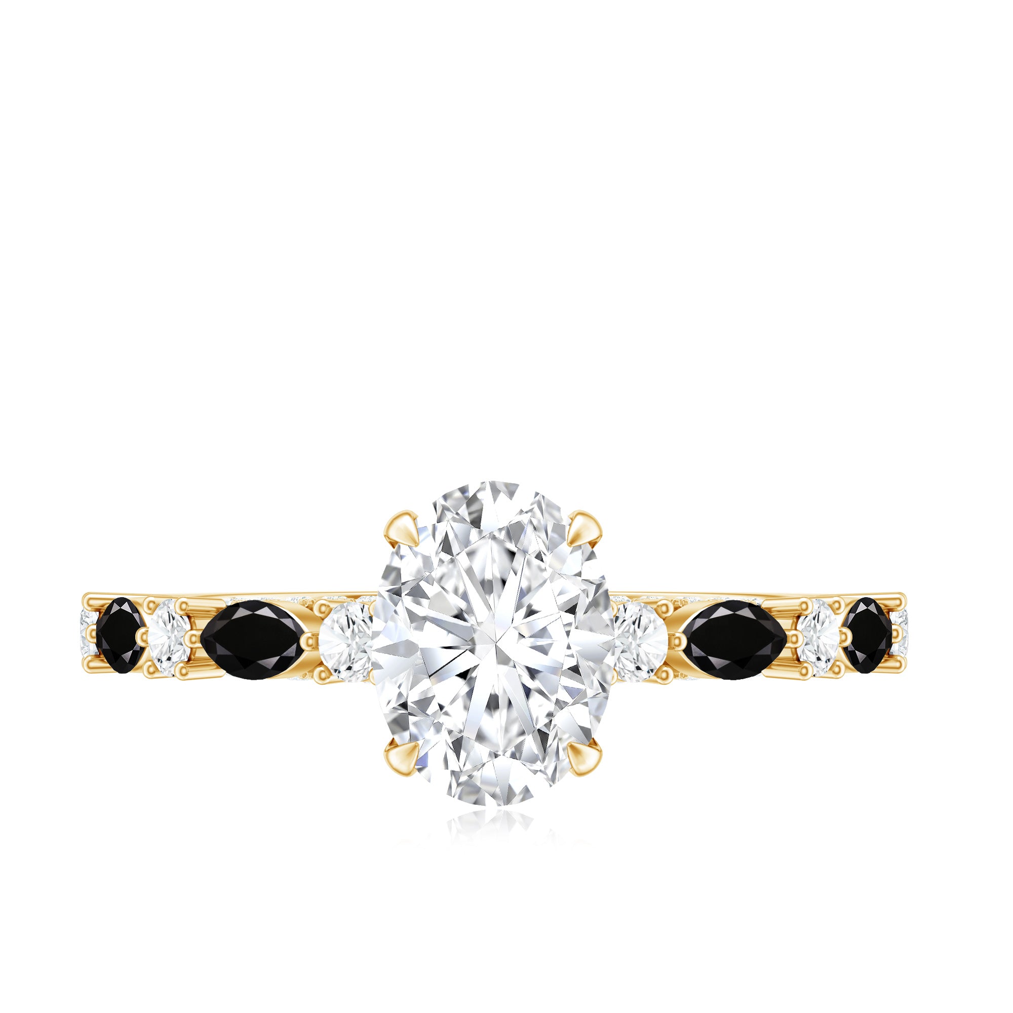 Certified Moissanite Oval Engagement Ring with Real Black Spinel AAA - Rosec Jewels