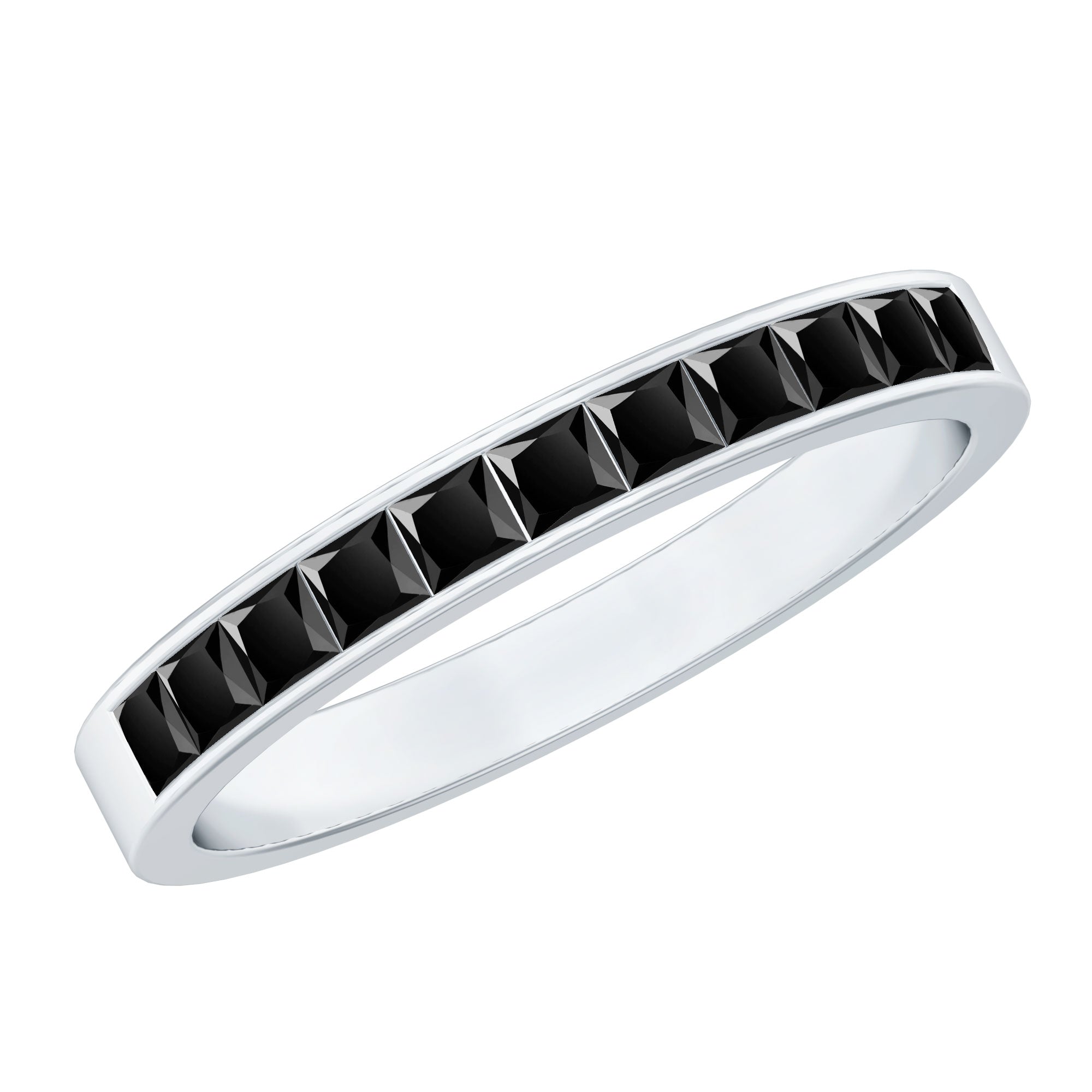 Princess Cut Black Onyx Half Eternity Band in Channel Setting AAA - Rosec Jewels