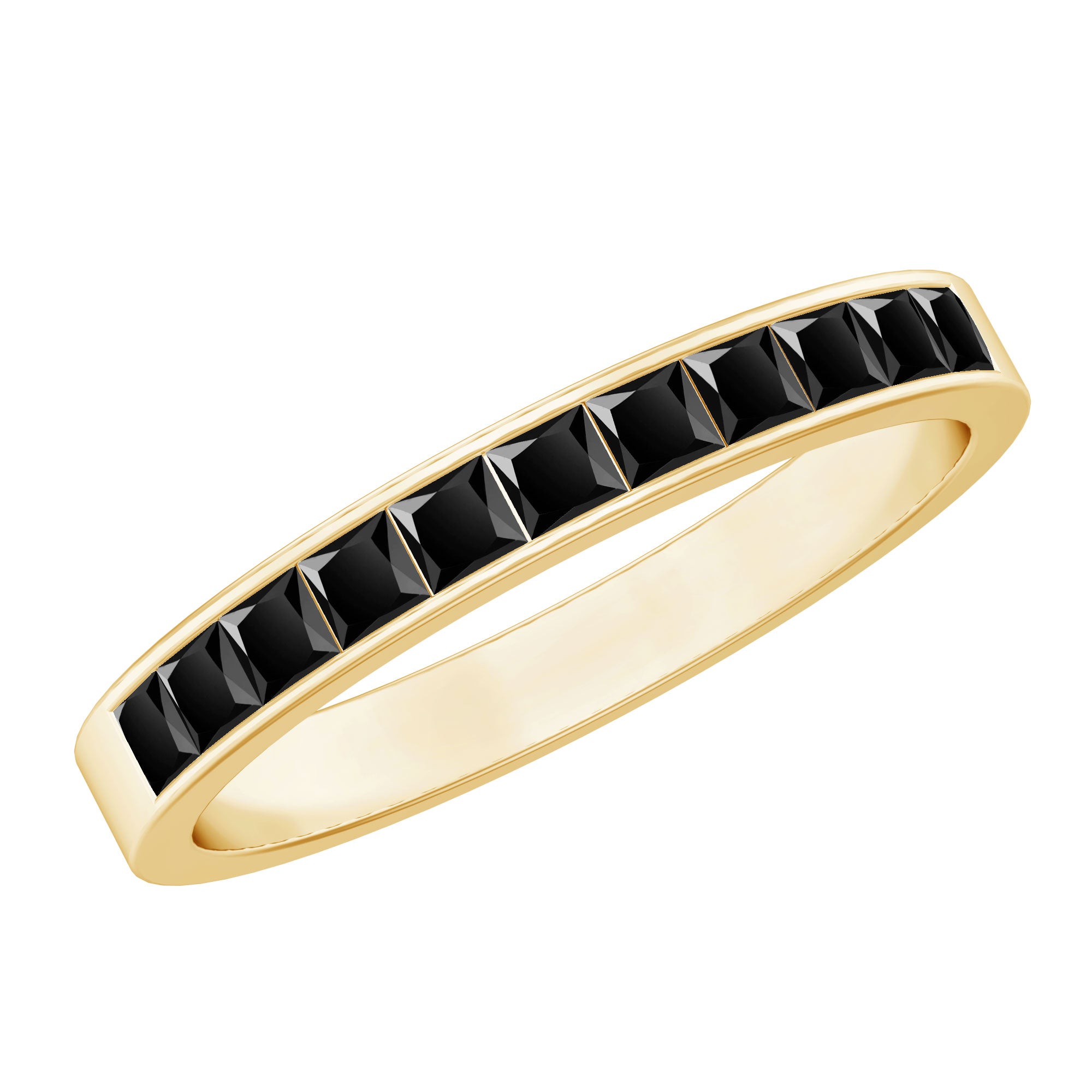 Princess Cut Black Onyx Half Eternity Band in Channel Setting AAA - Rosec Jewels