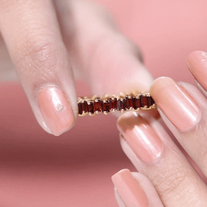 Real Garnet Baguette Eternity Ring with Certificate AAA - Rosec Jewels