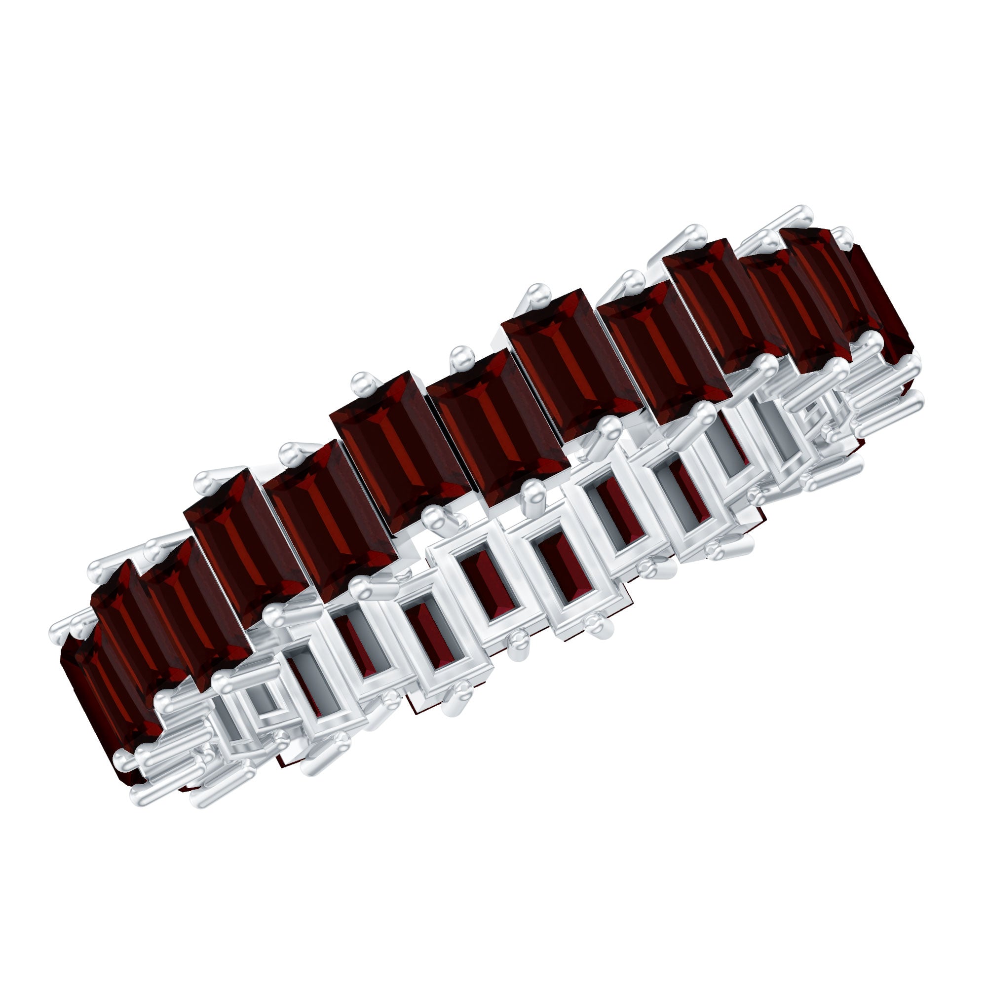 Real Garnet Baguette Eternity Ring with Certificate AAA - Rosec Jewels