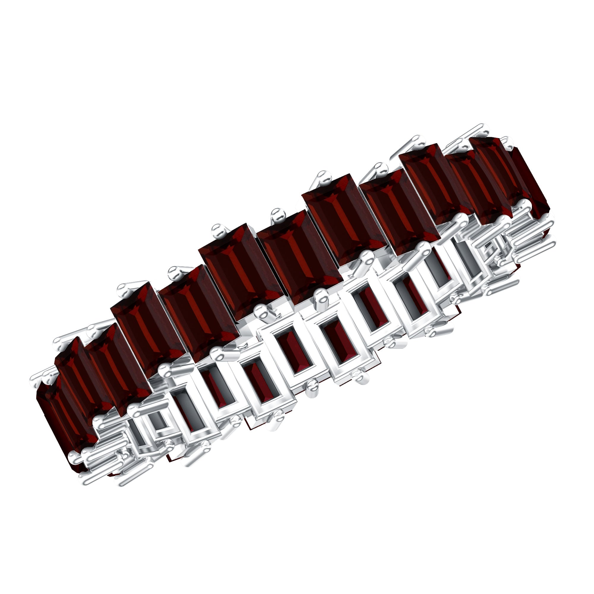 Real Garnet Baguette Eternity Ring with Certificate AAA - Rosec Jewels
