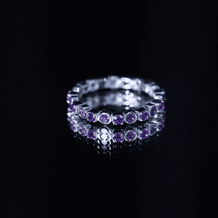 Natural Amethyst Eternity Wedding Band in Gold Plated Silver AAA 92.5 Sterling Silver - Rosec Jewels