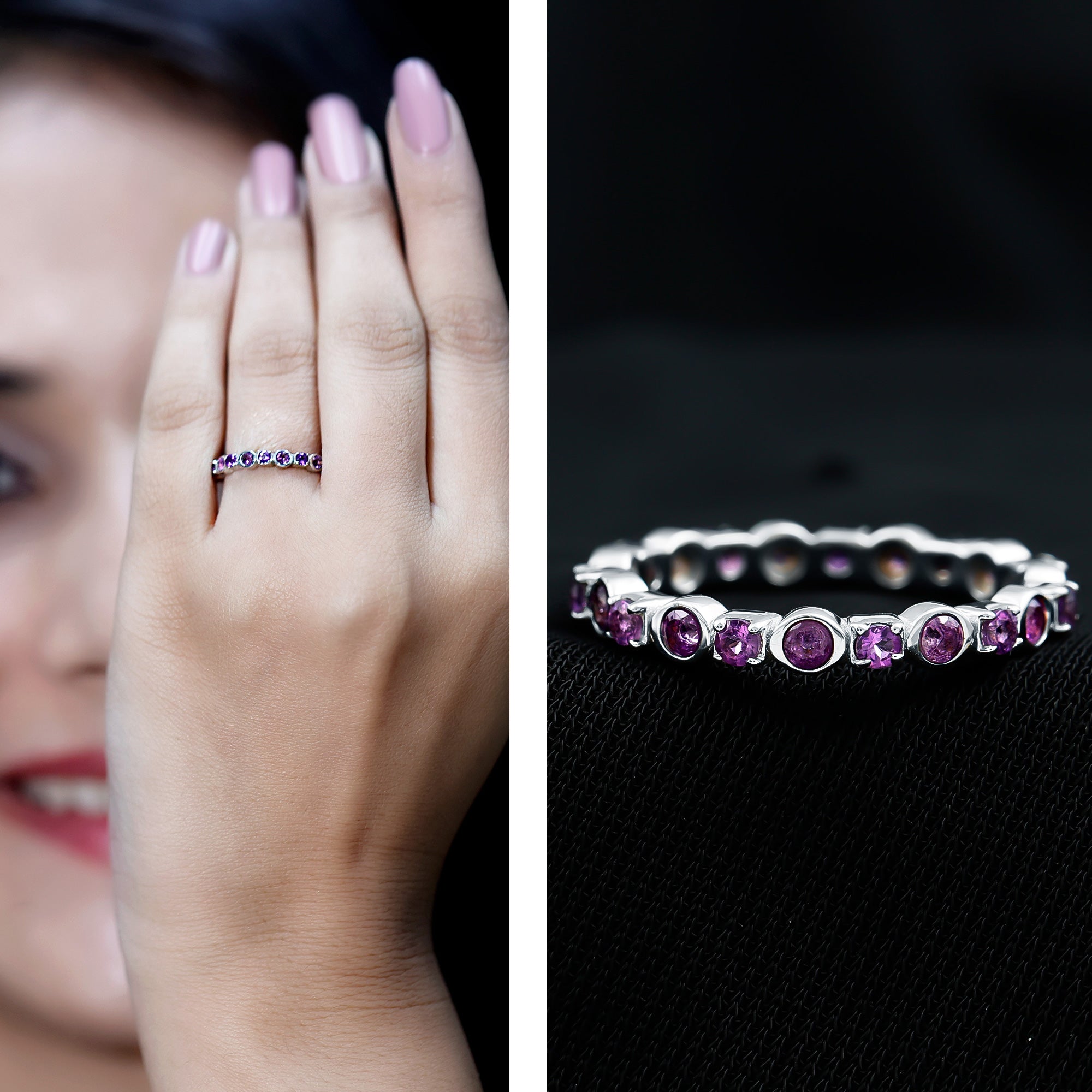 Natural Amethyst Eternity Wedding Band in Gold Plated Silver AAA 92.5 Sterling Silver - Rosec Jewels