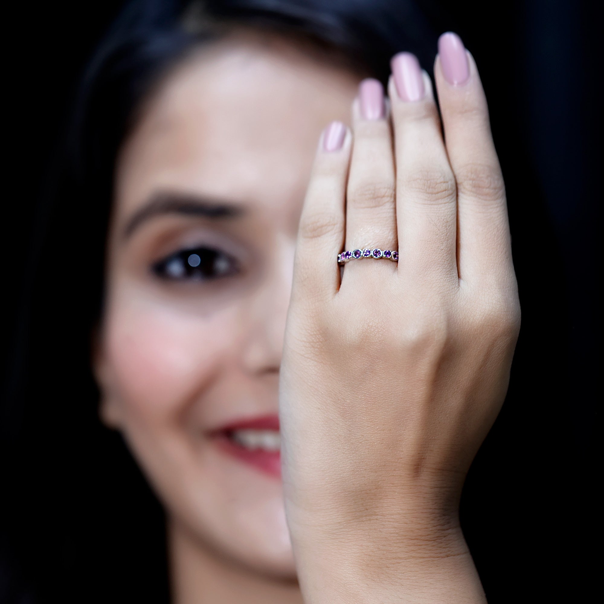 Natural Amethyst Eternity Wedding Band in Gold Plated Silver AAA 92.5 Sterling Silver - Rosec Jewels