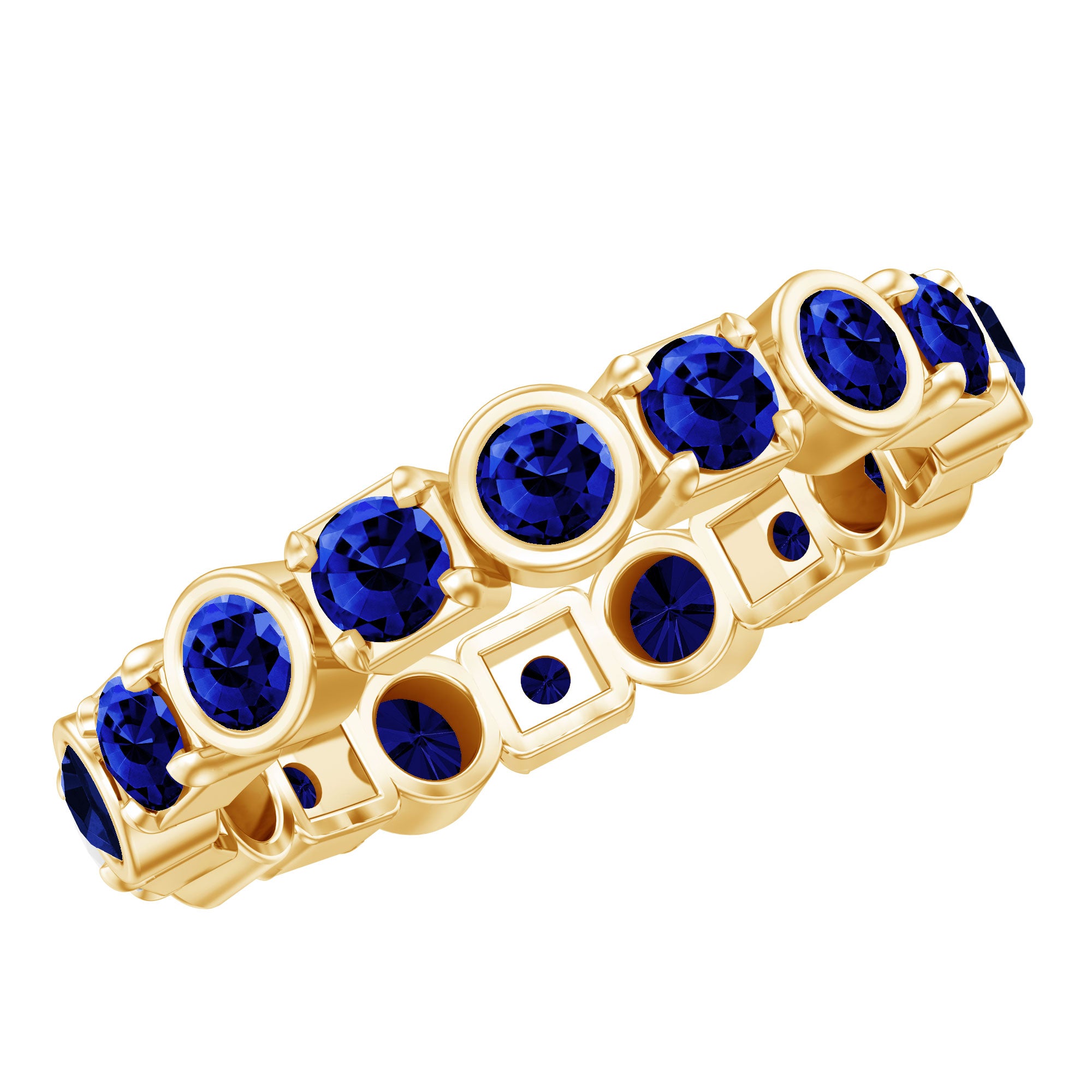 Certified Round Cut Lab Grown Blue Sapphire Eternity Band Ring AAAA - Rosec Jewels