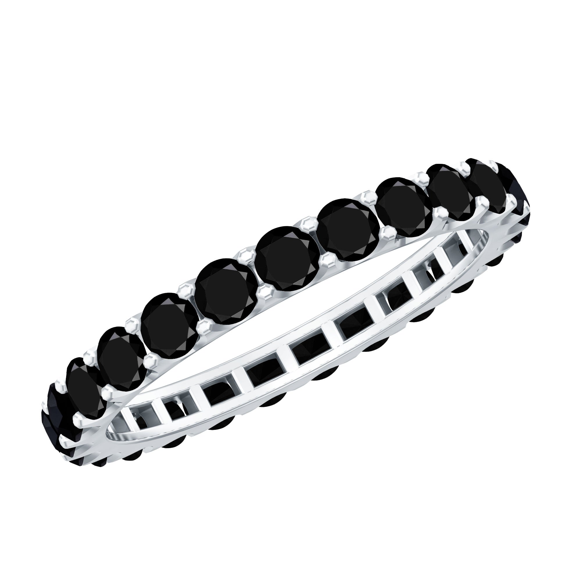 Certified Black Onyx Stackable Wedding Band for Women AAA - Rosec Jewels