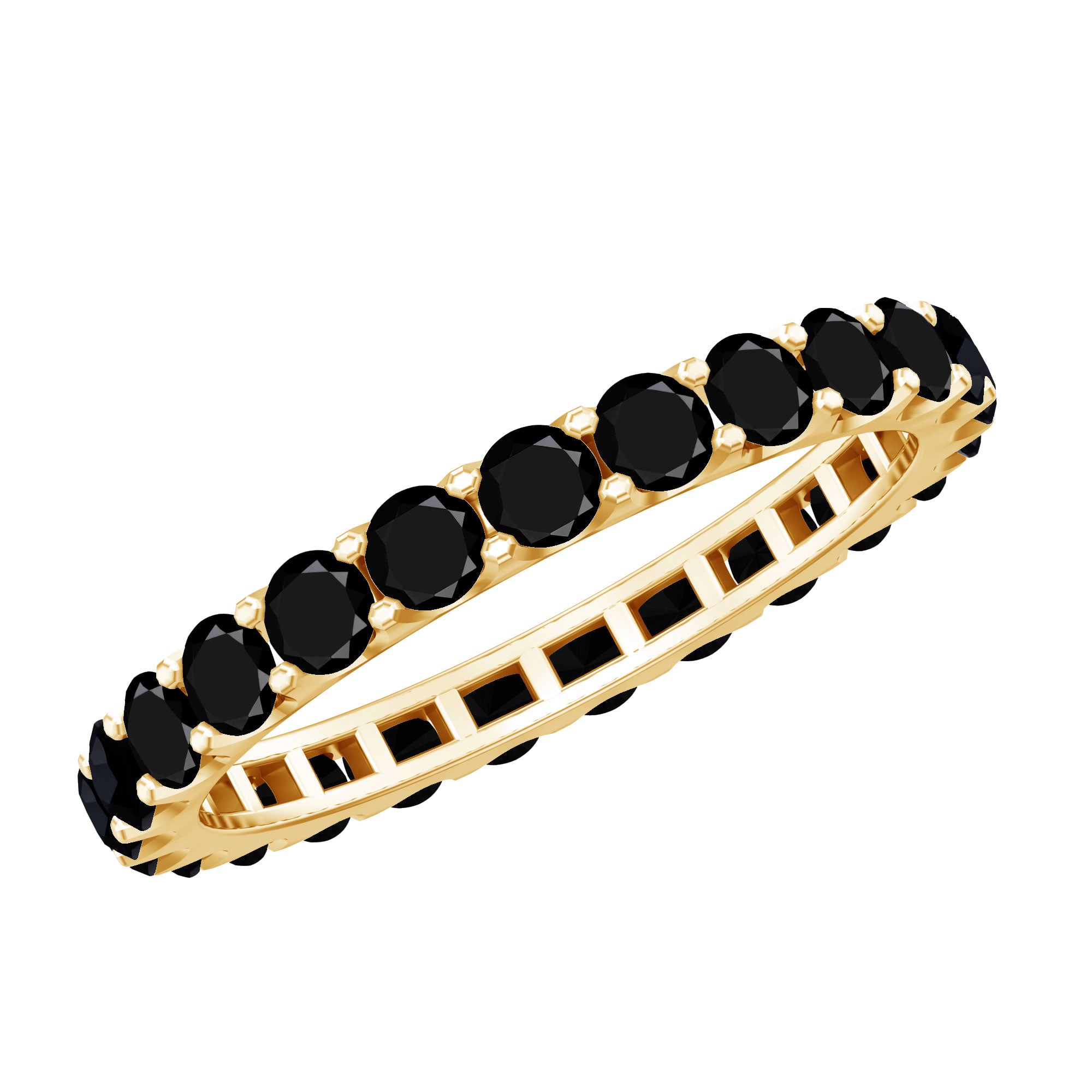 Certified Black Onyx Stackable Wedding Band for Women AAA - Rosec Jewels