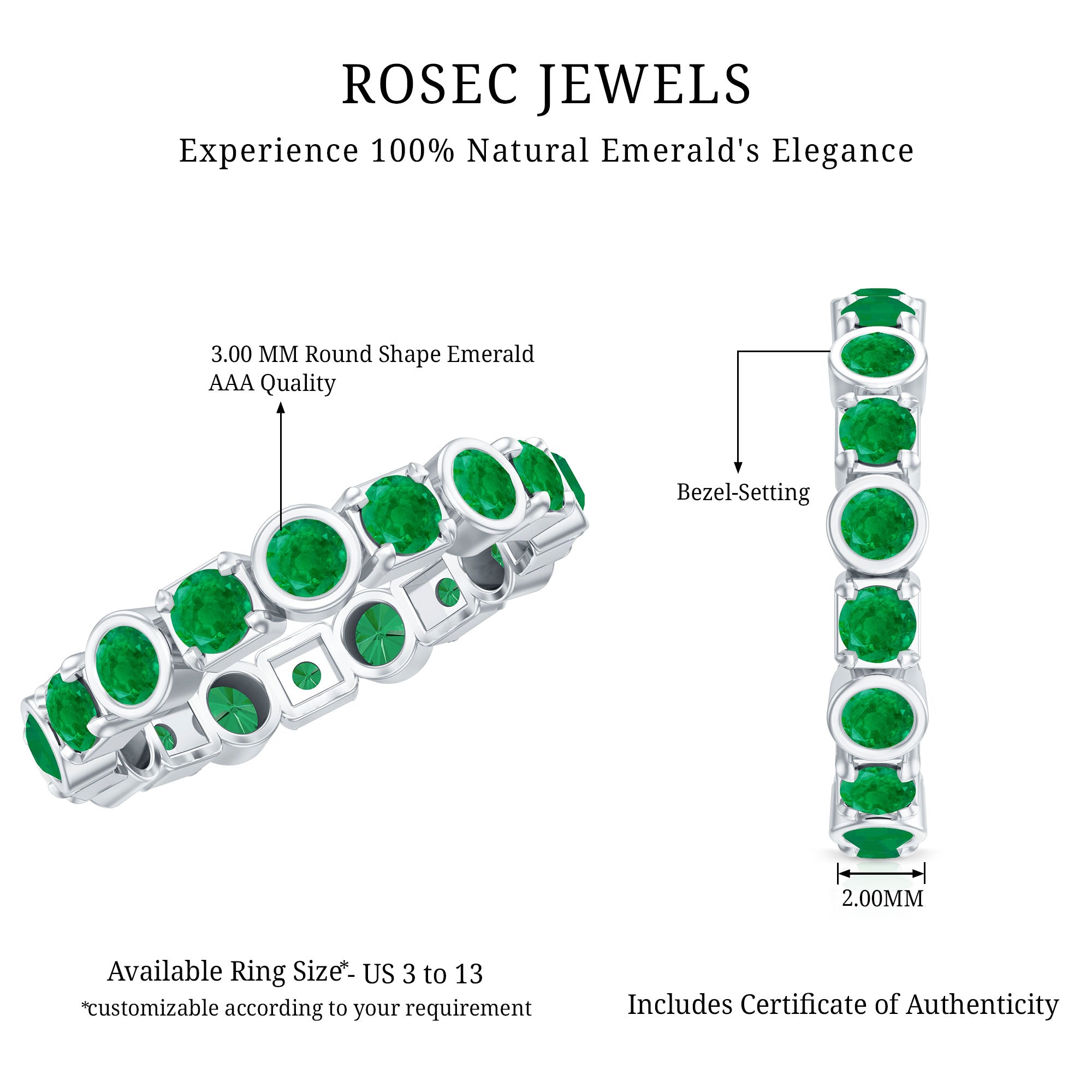 Real Emerald Eternity Wedding Band Ring for Women AAA - Rosec Jewels
