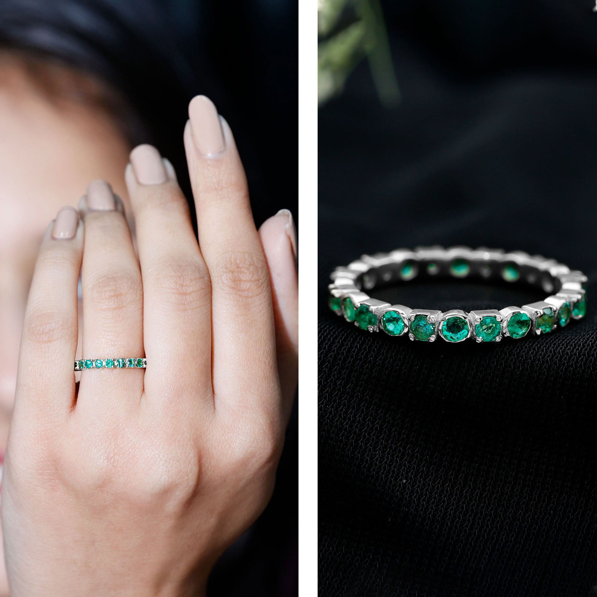 Real Emerald Eternity Wedding Band Ring for Women AAA - Rosec Jewels