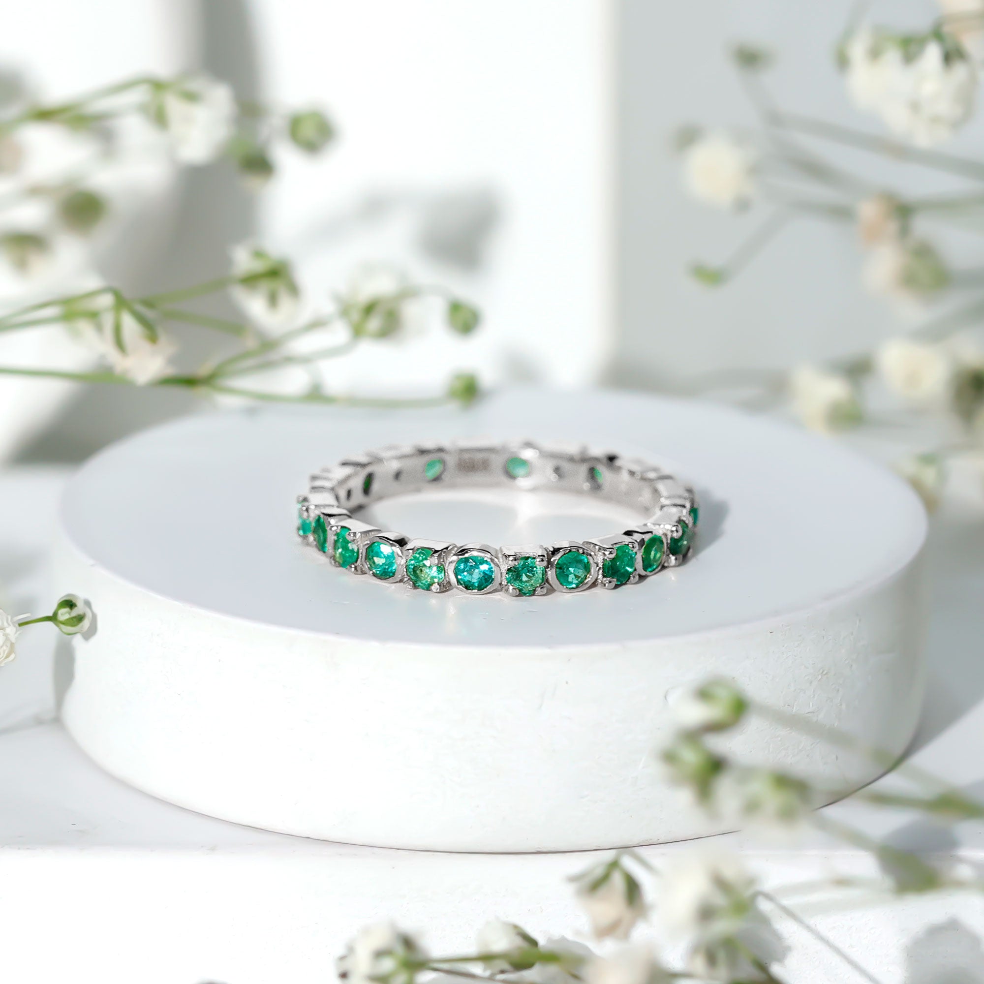 Real Emerald Eternity Wedding Band Ring for Women AAA - Rosec Jewels