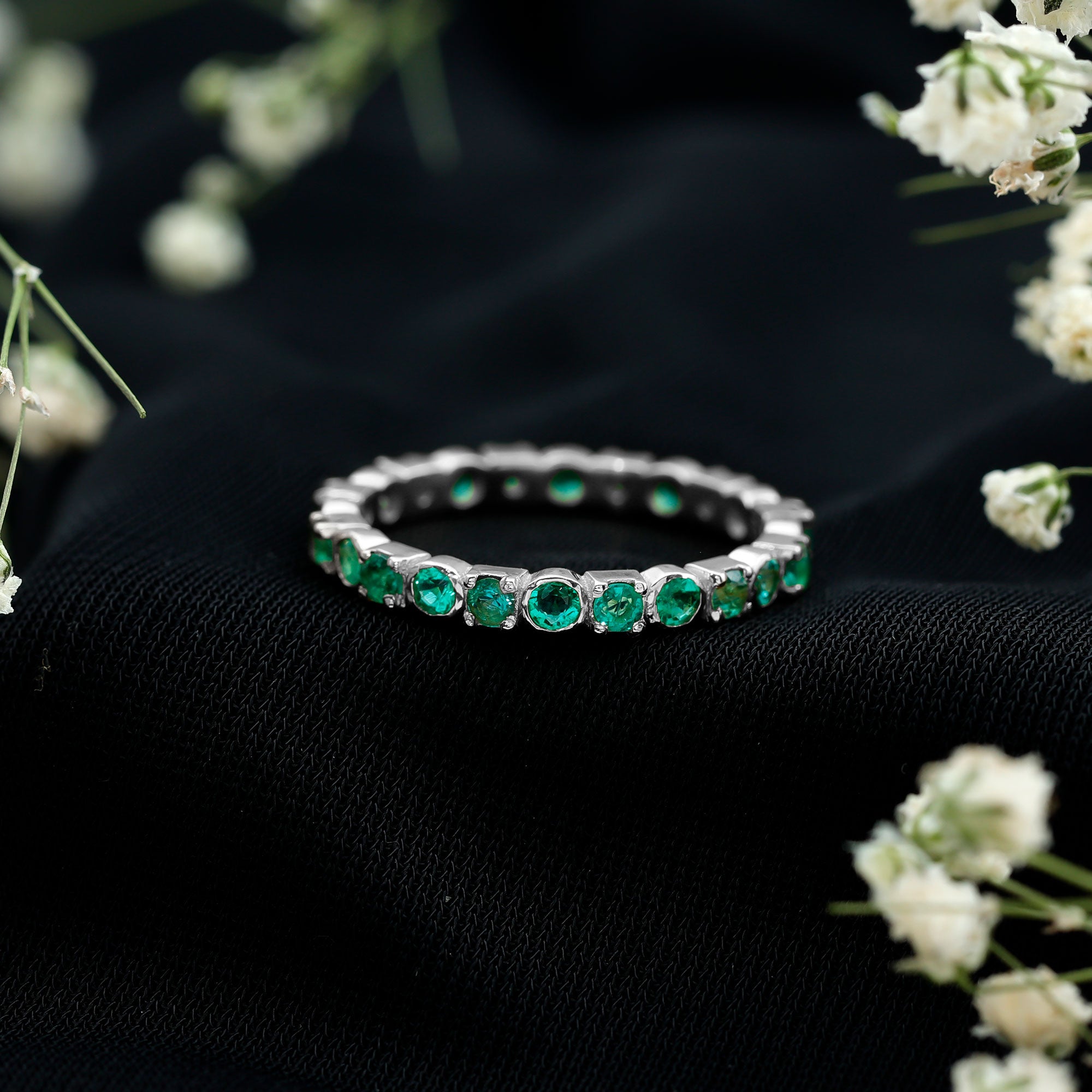 Real Emerald Eternity Wedding Band Ring for Women AAA - Rosec Jewels