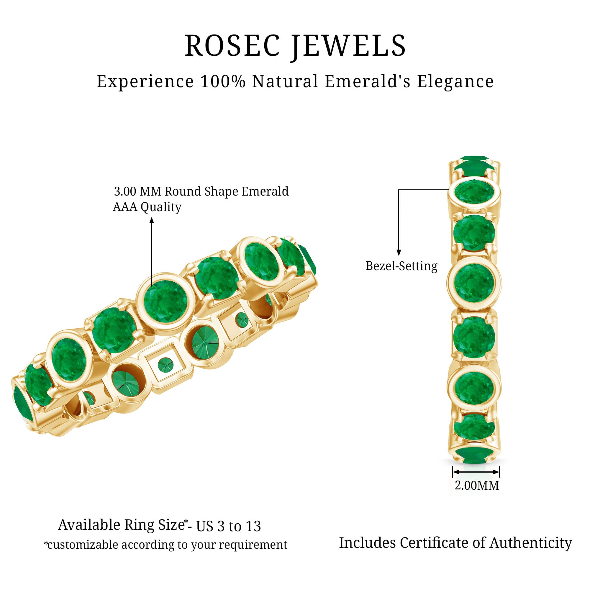 Real Emerald Eternity Wedding Band Ring for Women AAA - Rosec Jewels