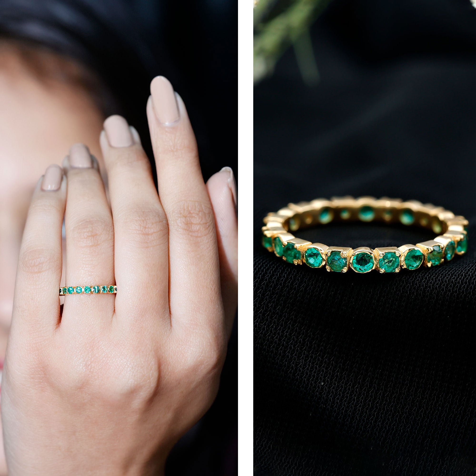 Real Emerald Eternity Wedding Band Ring for Women AAA - Rosec Jewels
