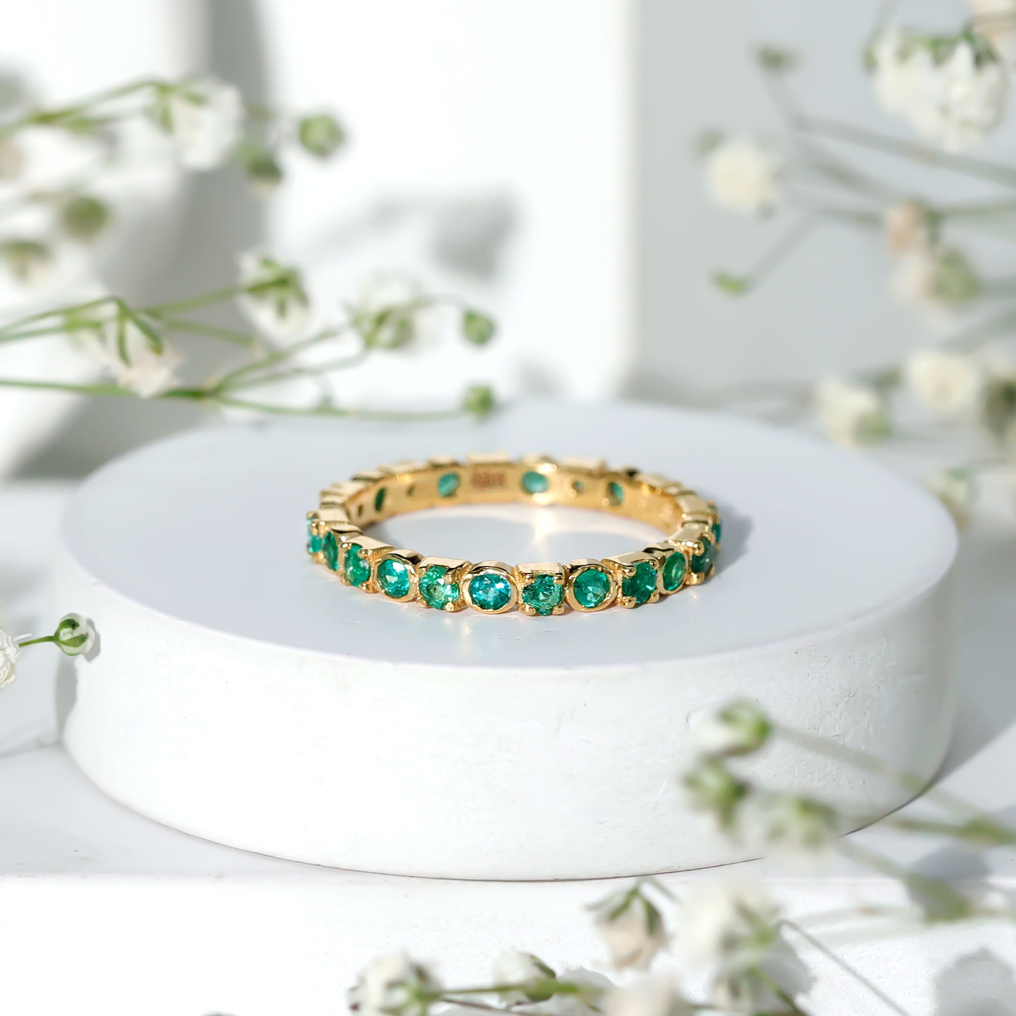 Real Emerald Eternity Wedding Band Ring for Women AAA - Rosec Jewels