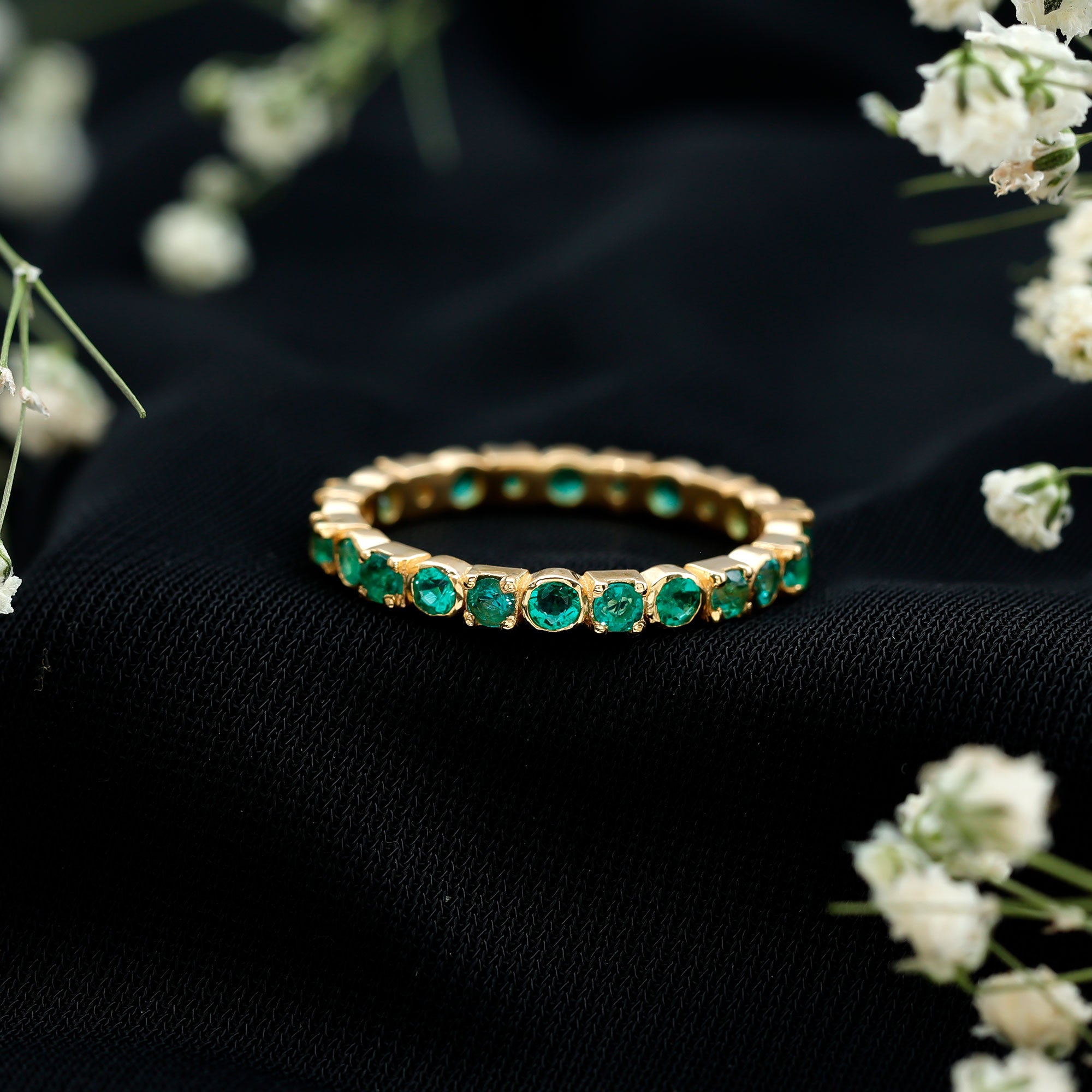 Real Emerald Eternity Wedding Band Ring for Women AAA - Rosec Jewels