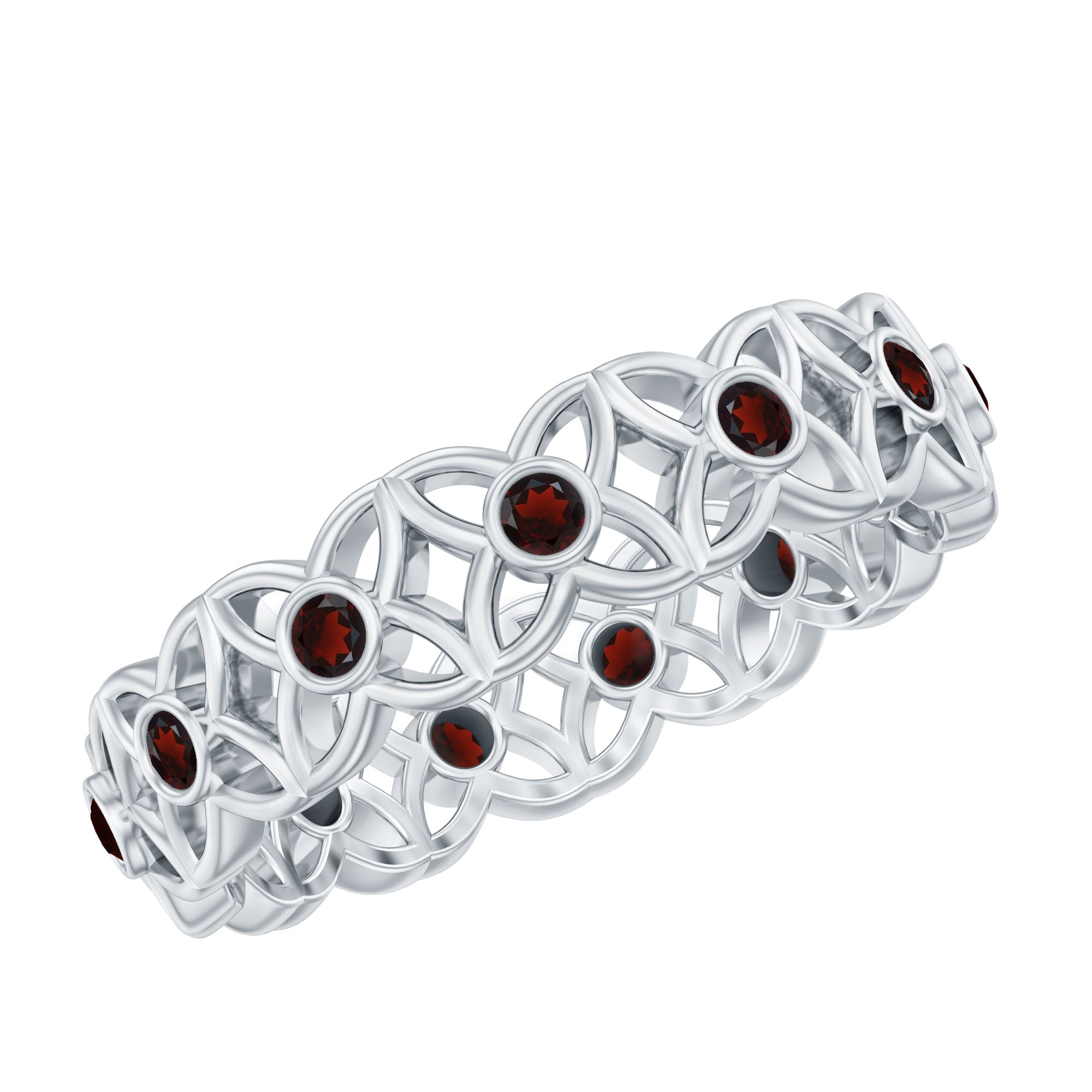 Certified Natural Garnet Flower Wedding Band AAA - Rosec Jewels