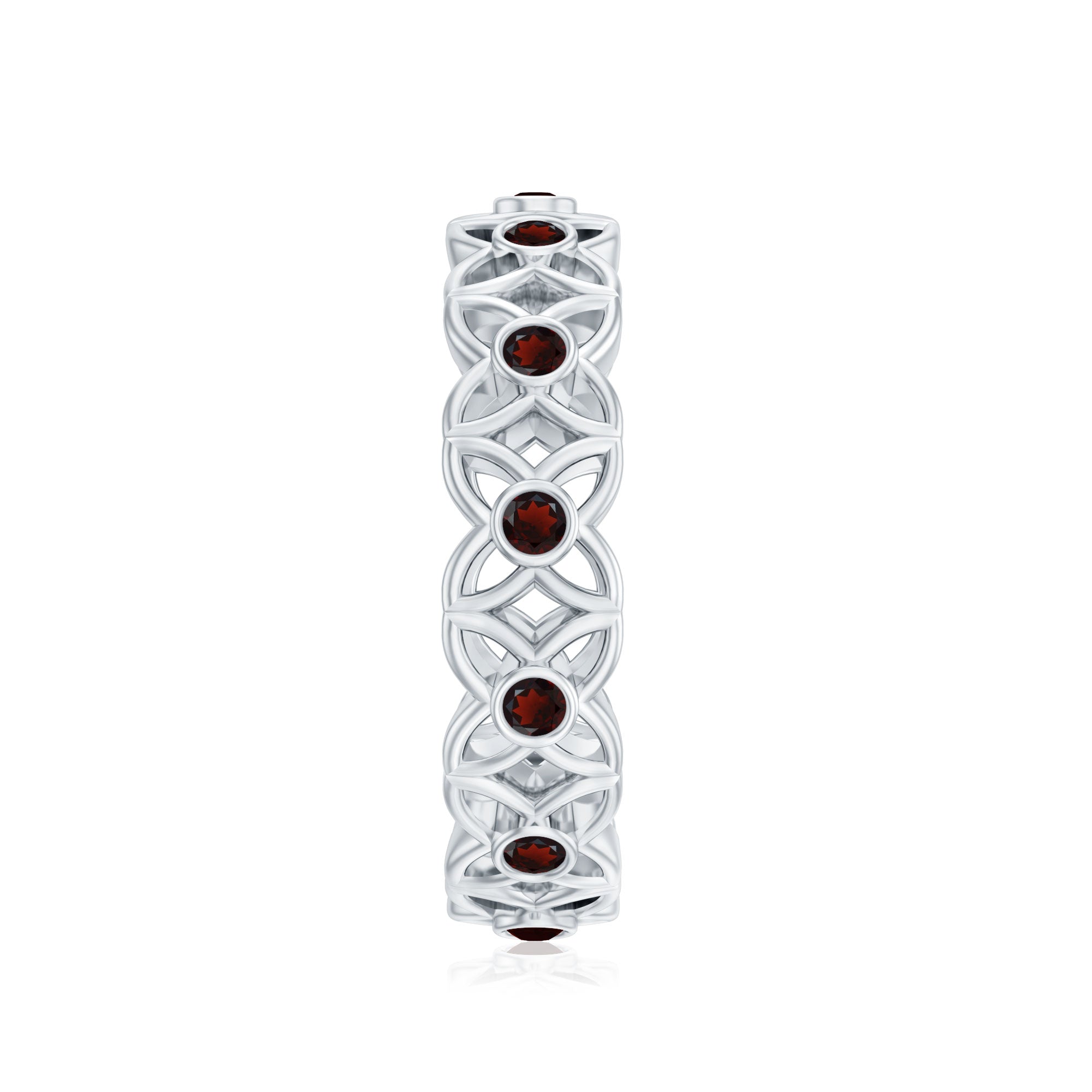 Certified Natural Garnet Flower Wedding Band AAA - Rosec Jewels