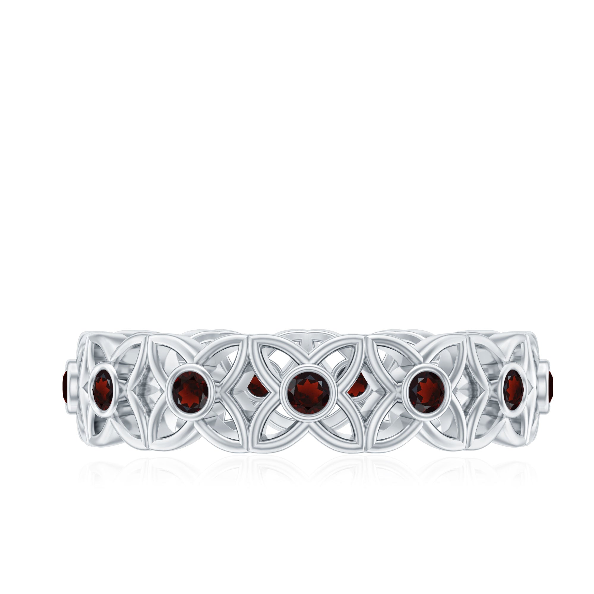 Certified Natural Garnet Flower Wedding Band AAA - Rosec Jewels