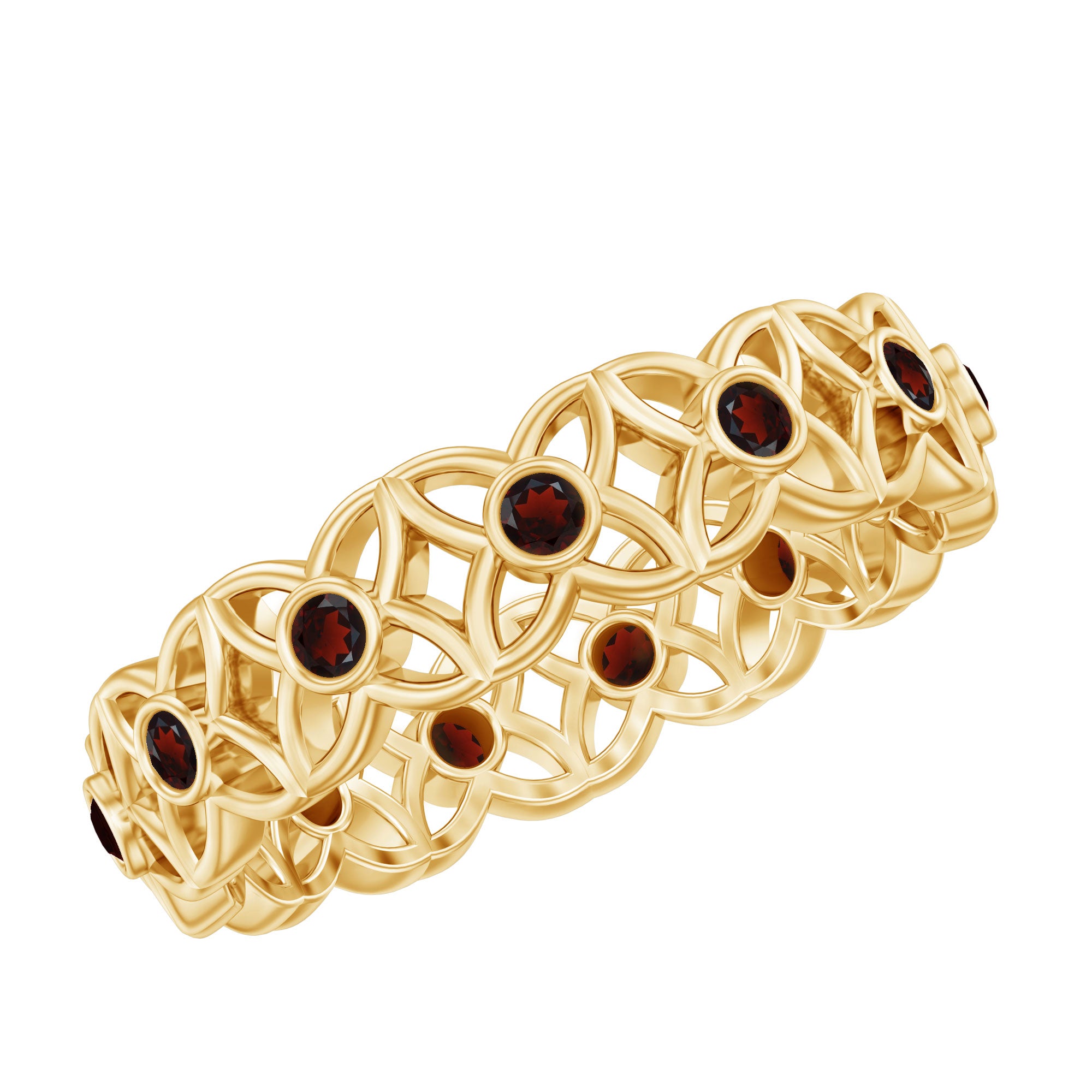 Certified Natural Garnet Flower Wedding Band AAA - Rosec Jewels