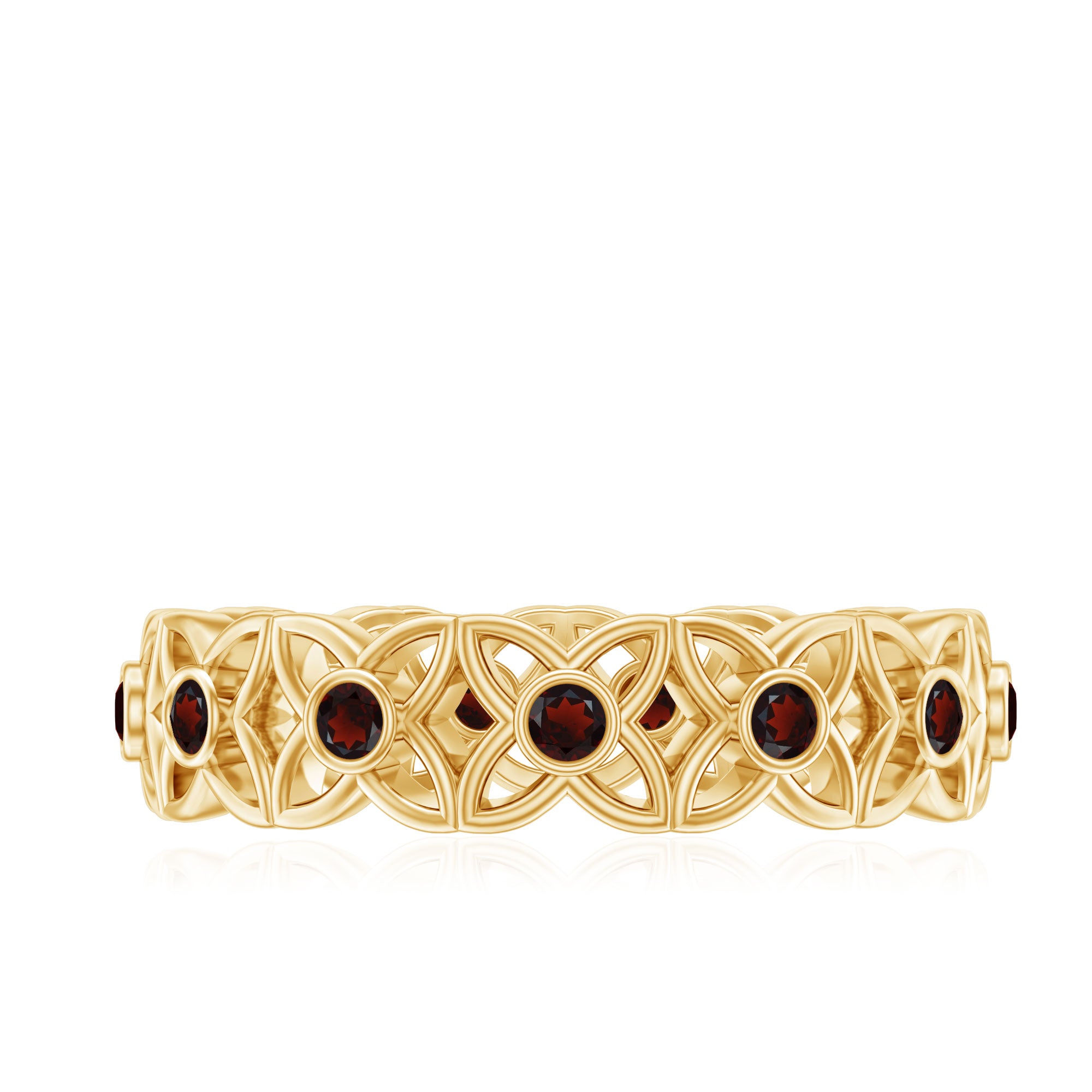 Certified Natural Garnet Flower Wedding Band AAA - Rosec Jewels