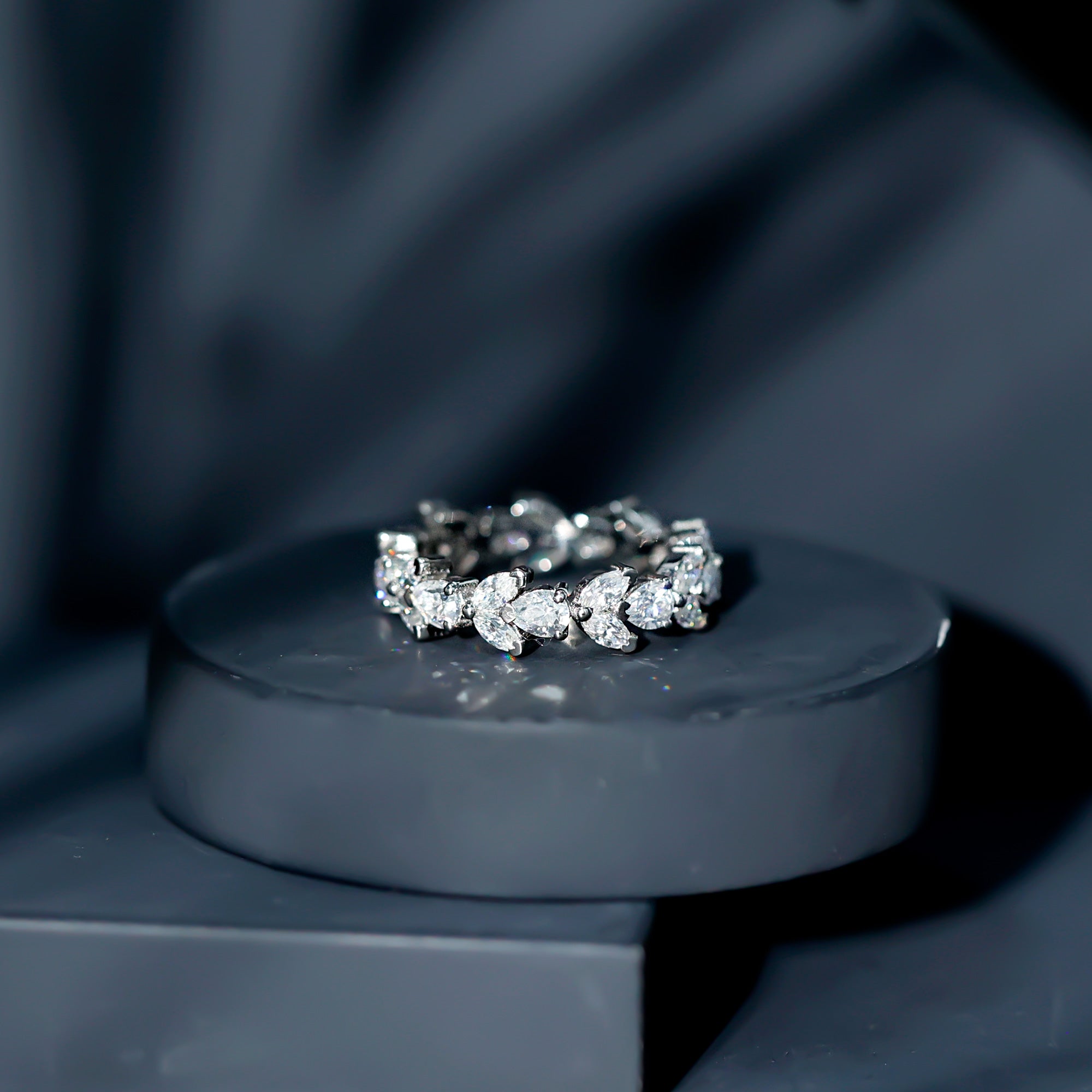 Certified Moissanite Leaf Eternity Band Ring for Women D-VS1 - Rosec Jewels