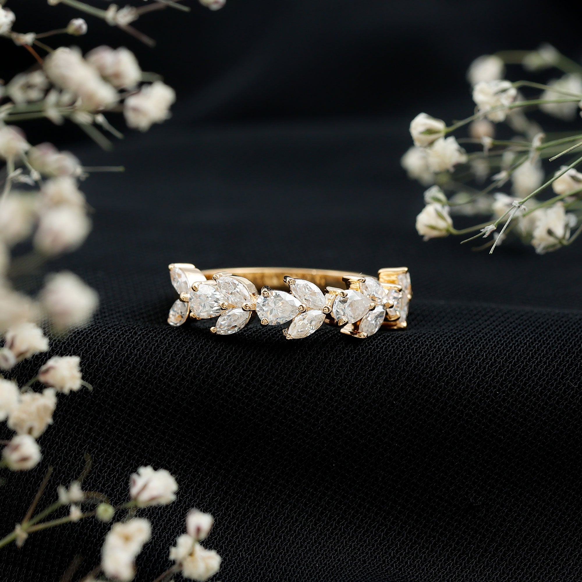 Certified Moissanite Wedding Band in Yellow Gold Plated Silver D-VS1 14K Yellow Gold Plated Silver - Rosec Jewels