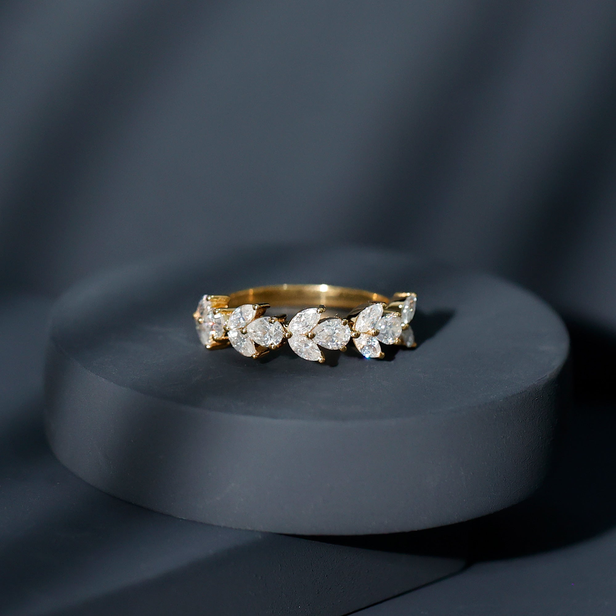 Certified Moissanite Wedding Band in Yellow Gold Plated Silver D-VS1 14K Yellow Gold Plated Silver - Rosec Jewels