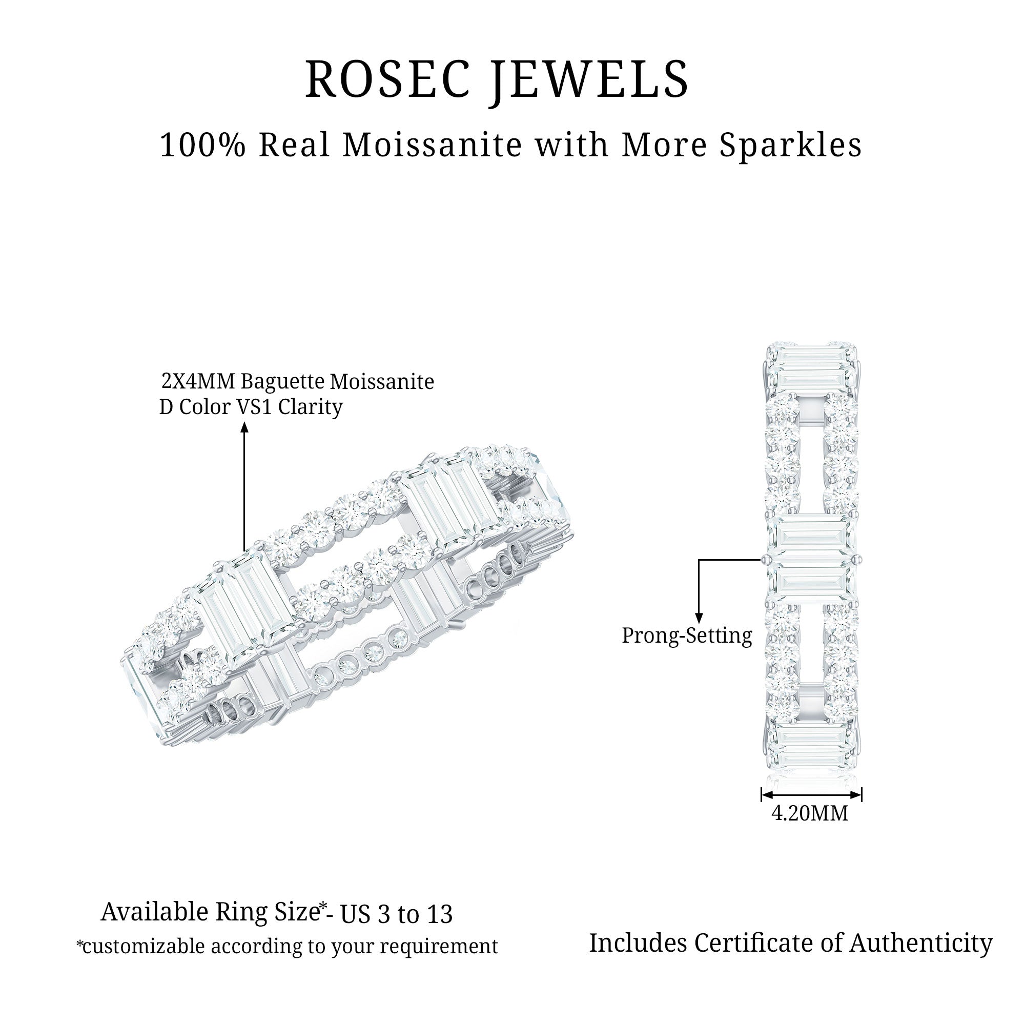 Unique Moissanite Eternity Wedding Band Ring D-VS1 - Rosec Jewels