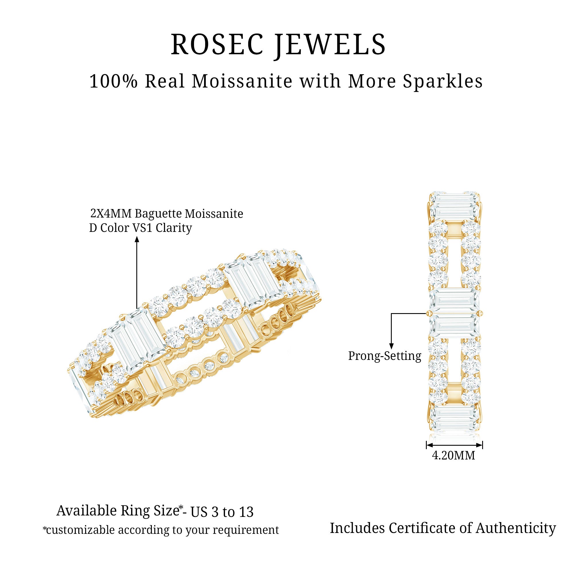 Unique Moissanite Eternity Wedding Band Ring D-VS1 - Rosec Jewels