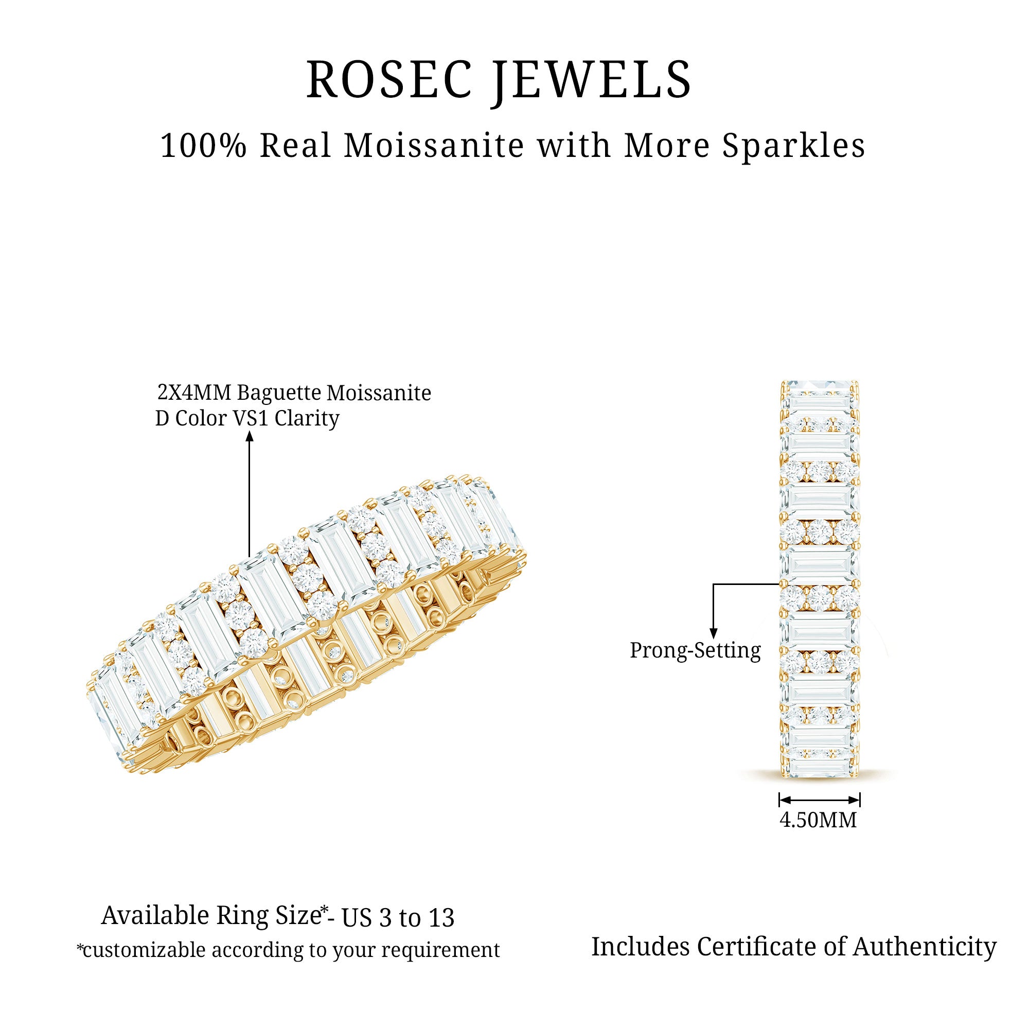Certified Moissanite Wedding Anniversary Band for Women D-VS1 - Rosec Jewels