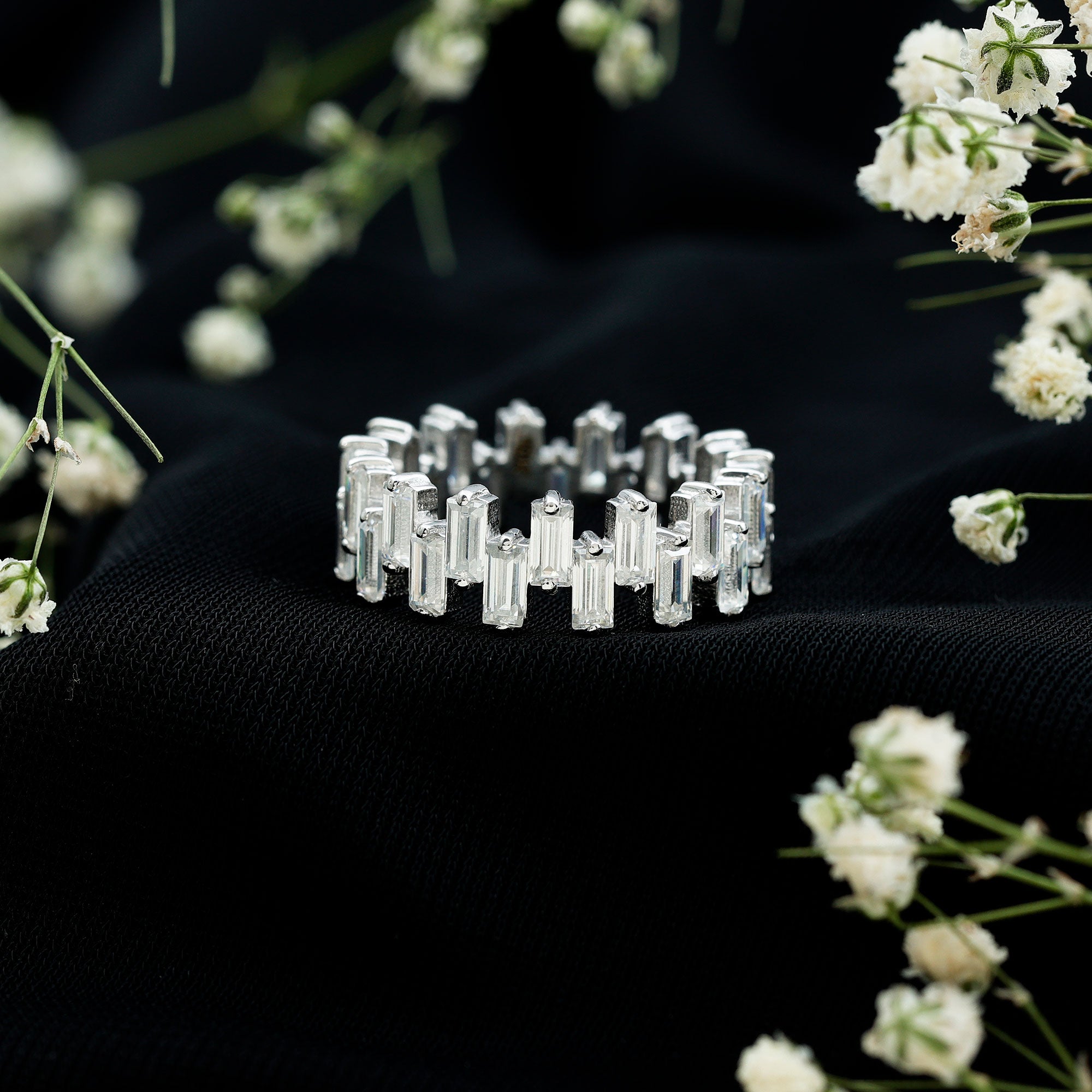 Certified Moissanite Baguette Eternity Band Ring D-VS1 - Rosec Jewels