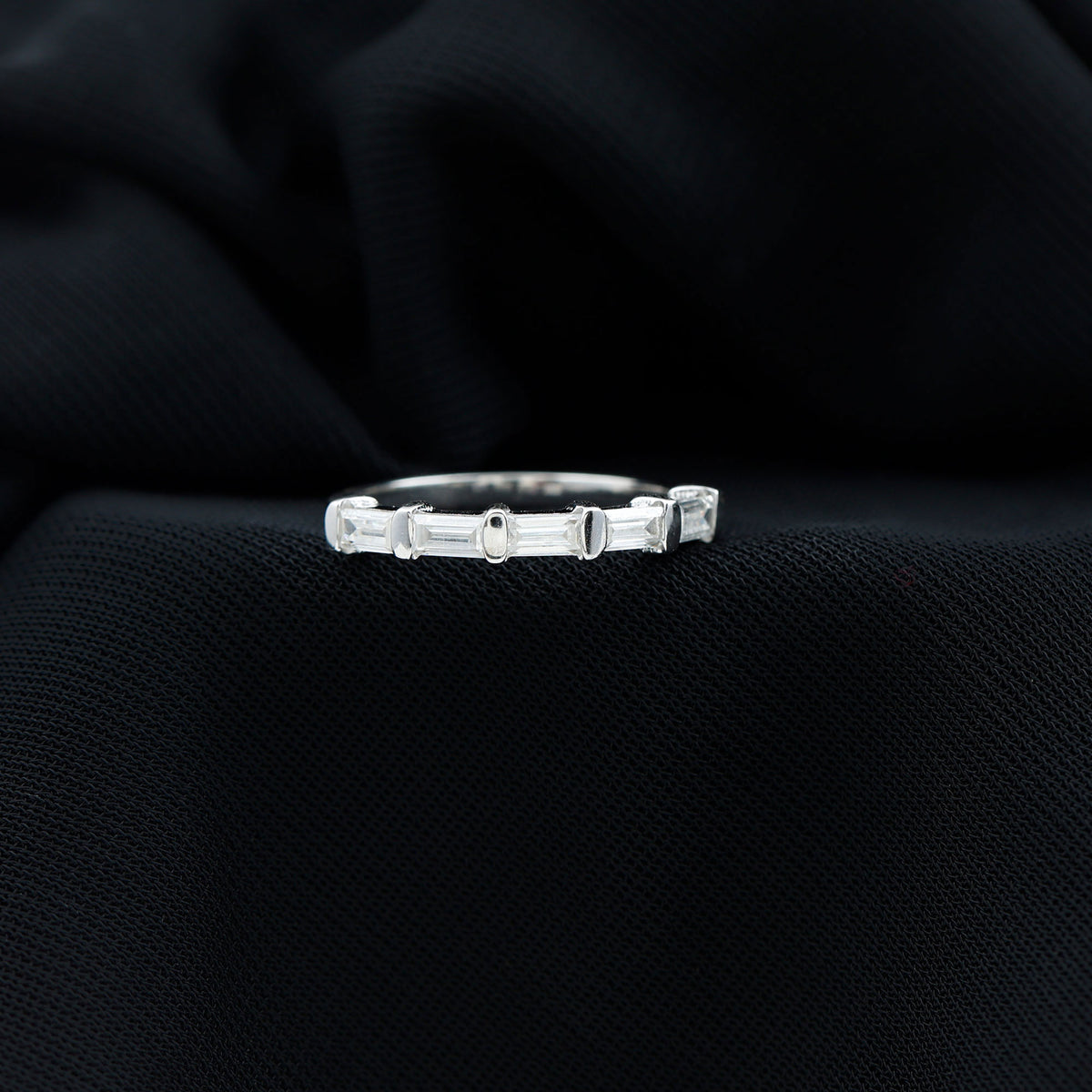 East West Set Moissanite Half Eternity Ring for Her D-VS1 - Rosec Jewels