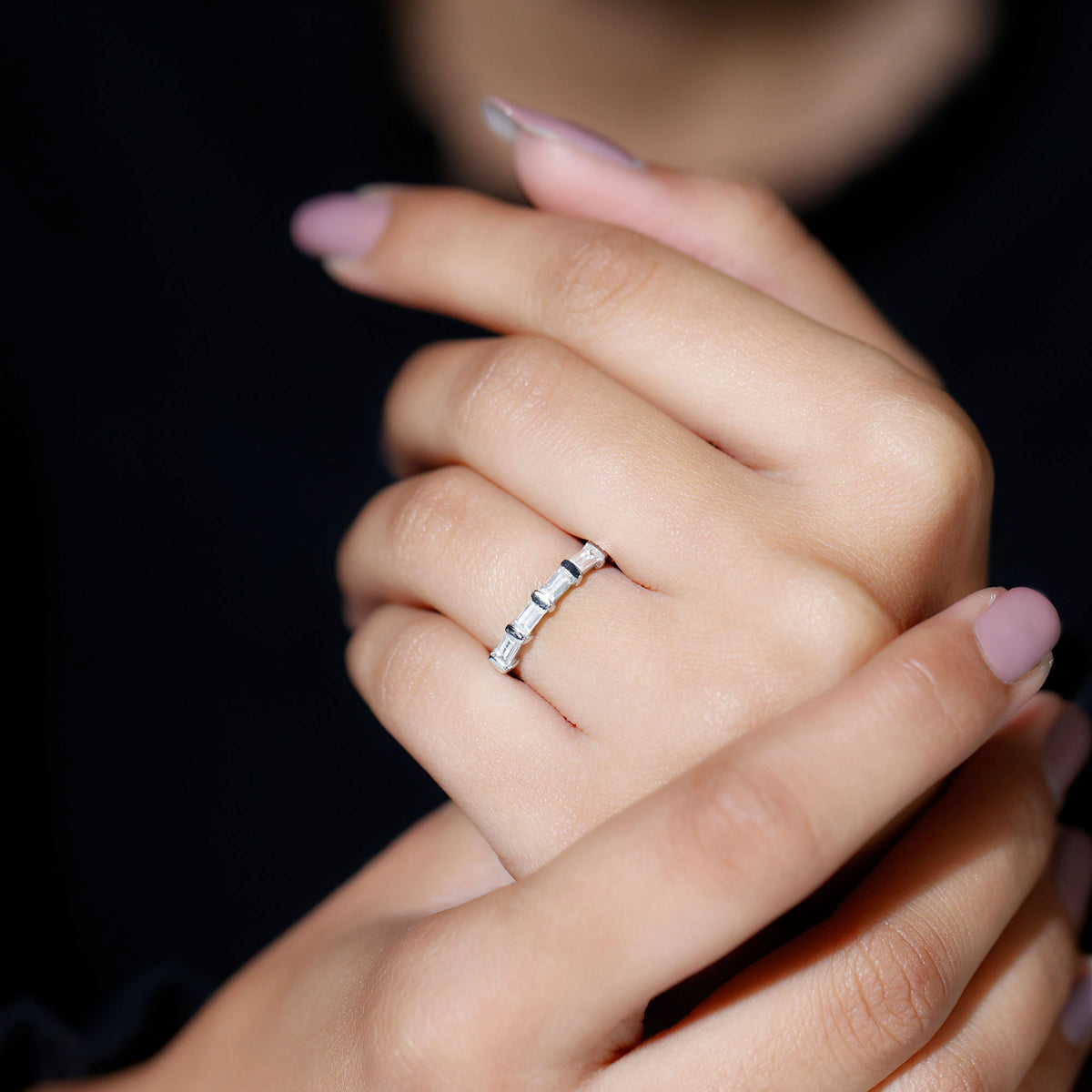 East West Set Moissanite Half Eternity Ring for Her D-VS1 - Rosec Jewels