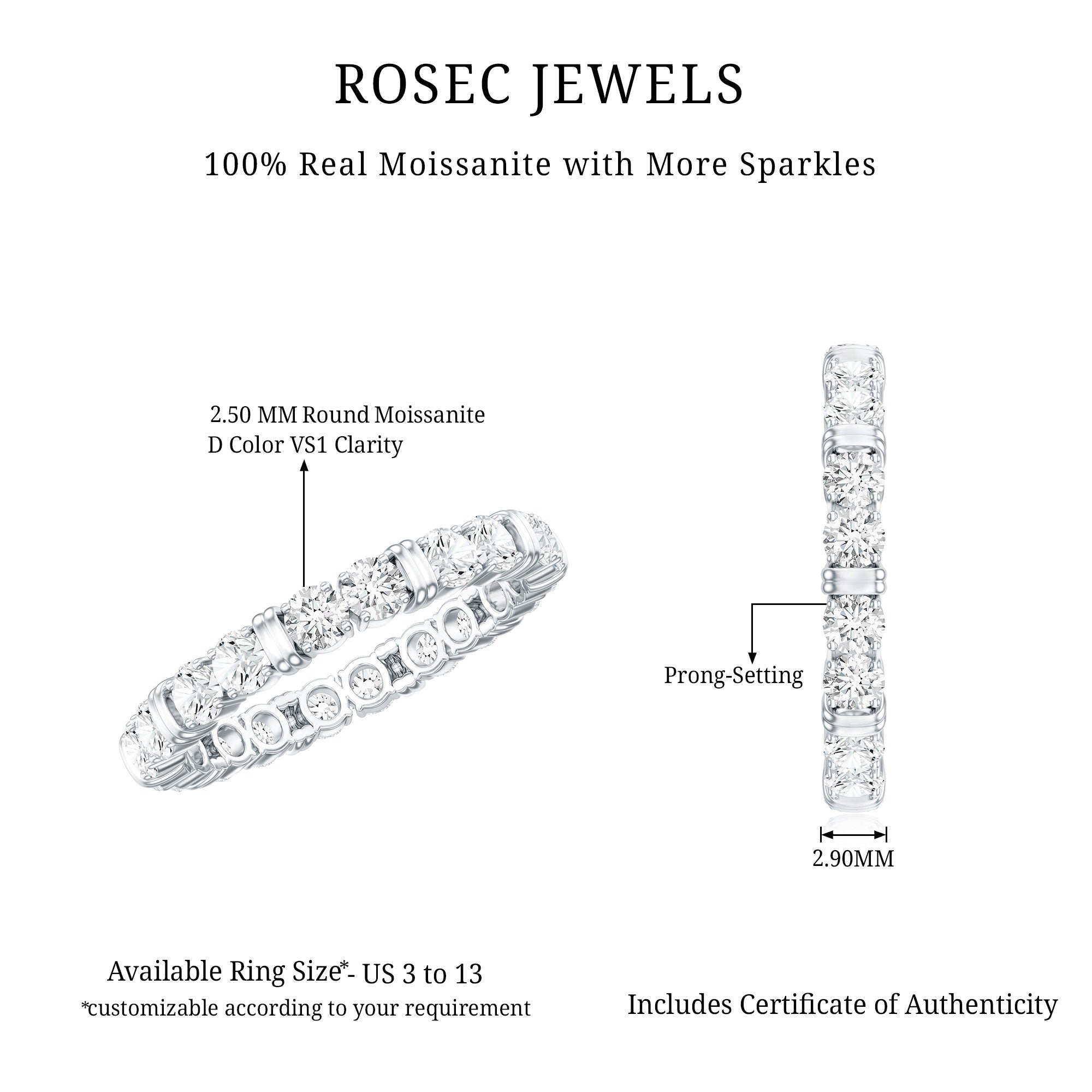 Certified Moissanite Full Eternity Band Ring For Her D-VS1 - Rosec Jewels