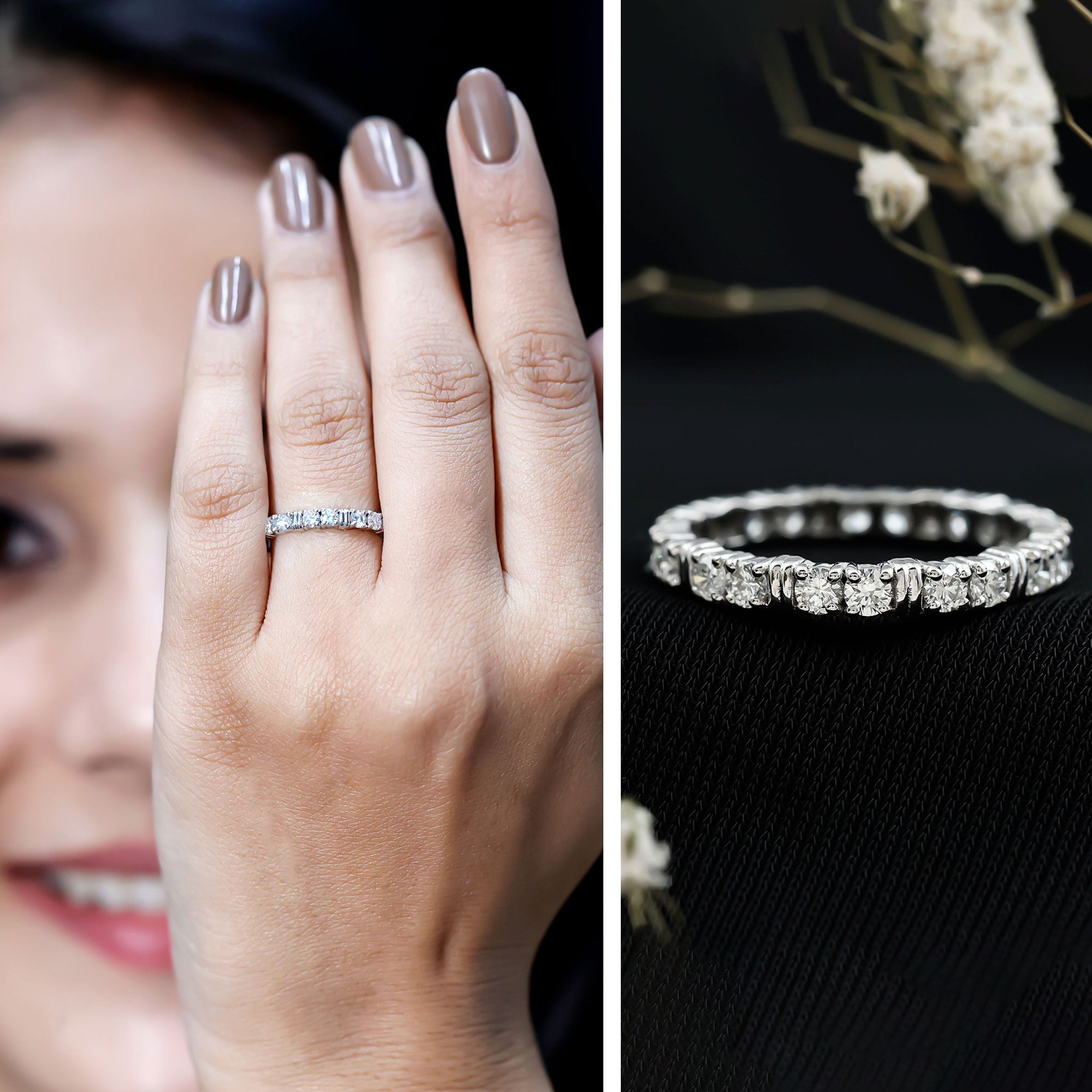 Certified Moissanite Full Eternity Band Ring For Her D-VS1 - Rosec Jewels