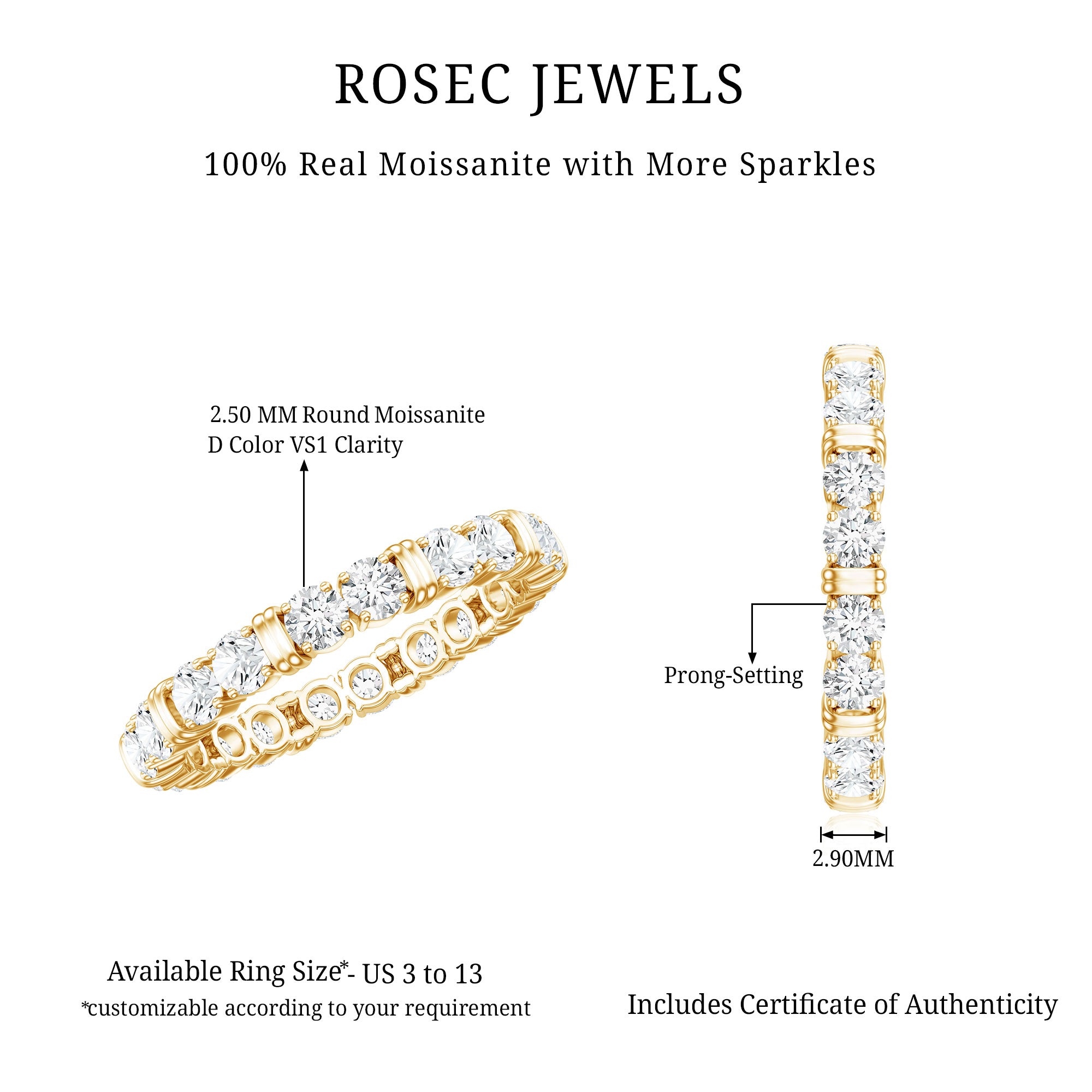 Certified Moissanite Full Eternity Band Ring For Her D-VS1 - Rosec Jewels