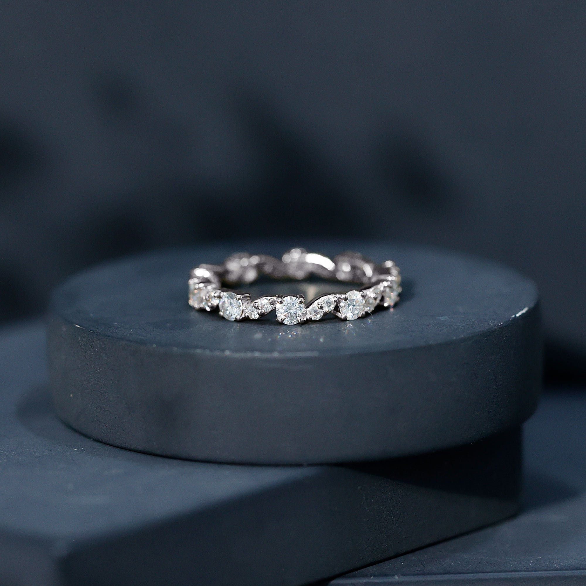 Certified Moissanite Eternity Wedding Band Ring in Prong Setting D-VS1 - Rosec Jewels