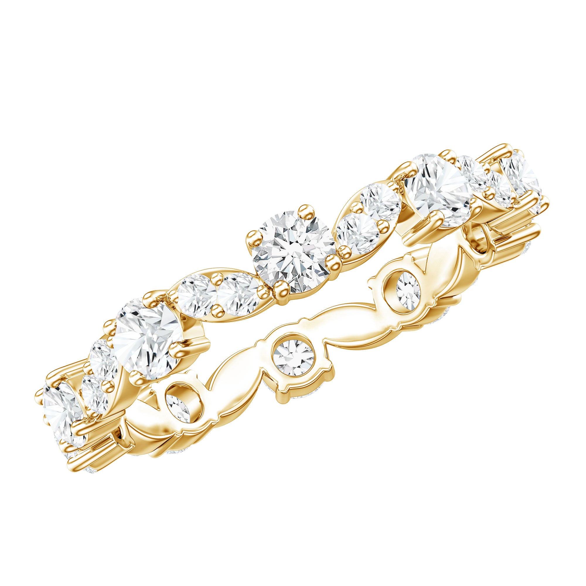 Certified Moissanite Eternity Wedding Band Ring in Prong Setting D-VS1 - Rosec Jewels