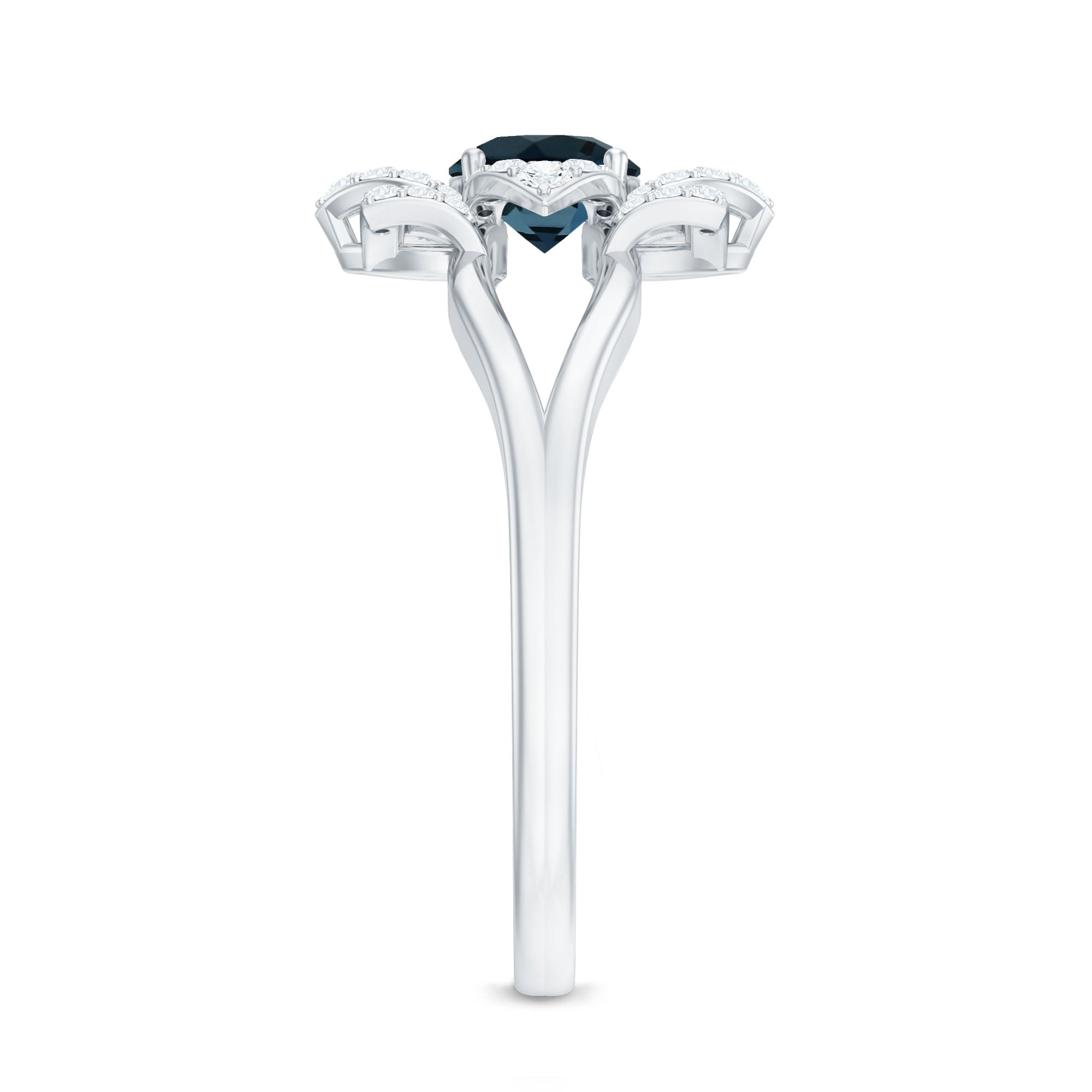 Flower Inspired London Blue Topaz and Diamond Engagement Ring AAA - Rosec Jewels