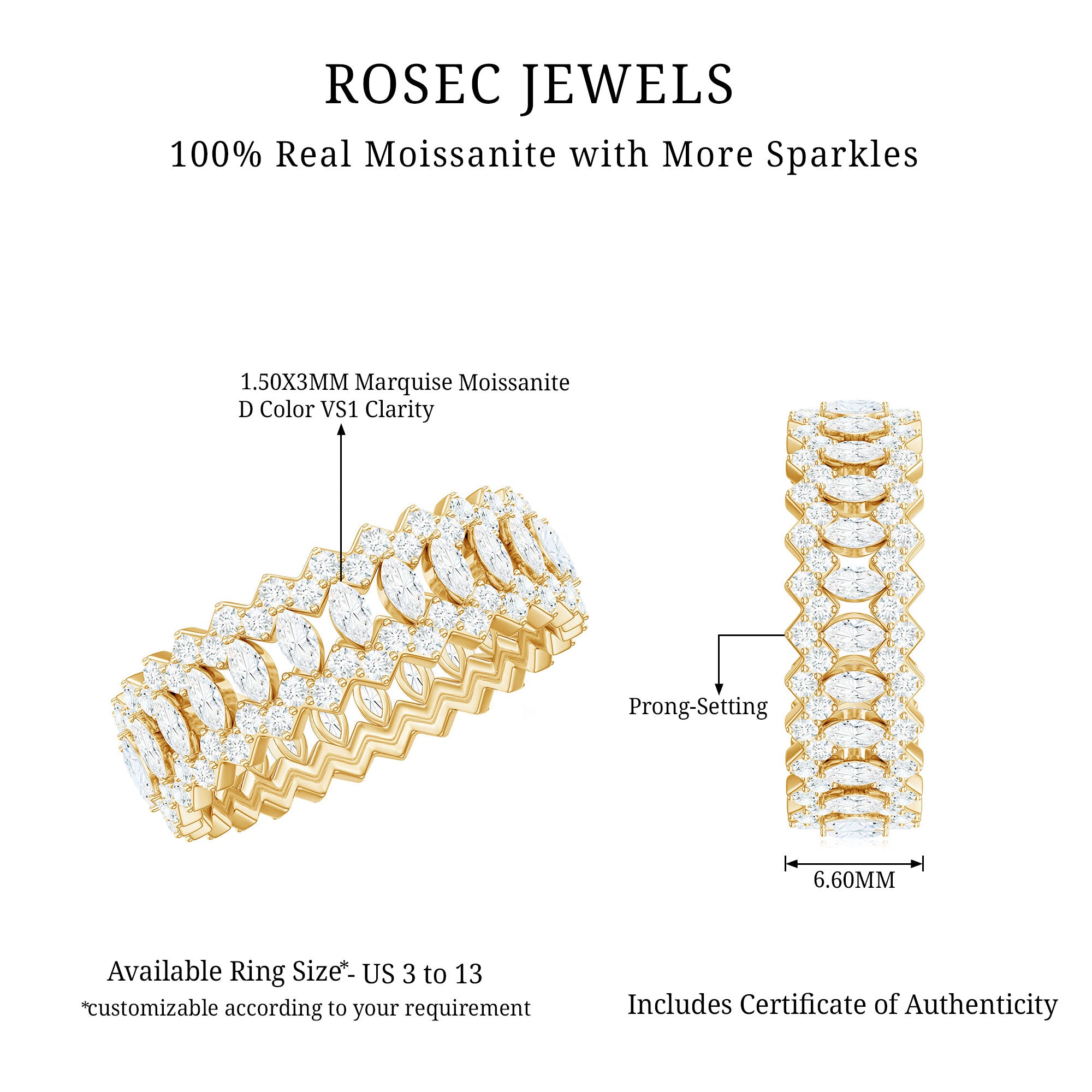 Certified Wide Moissanite Designer Wedding Band D-VS1 - Rosec Jewels