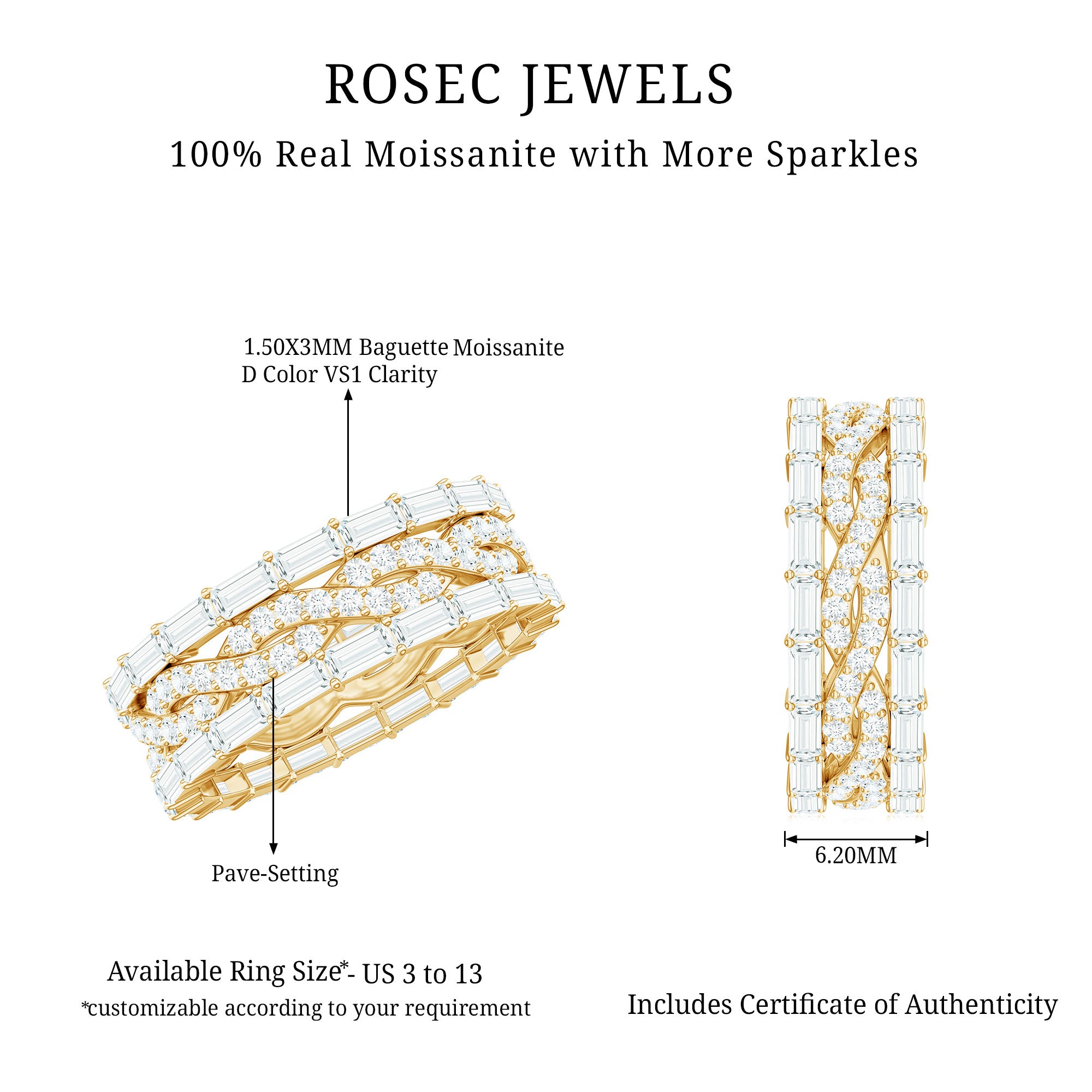 Certified Thick Moissanite Infinity Wedding Band Ring D-VS1 - Rosec Jewels