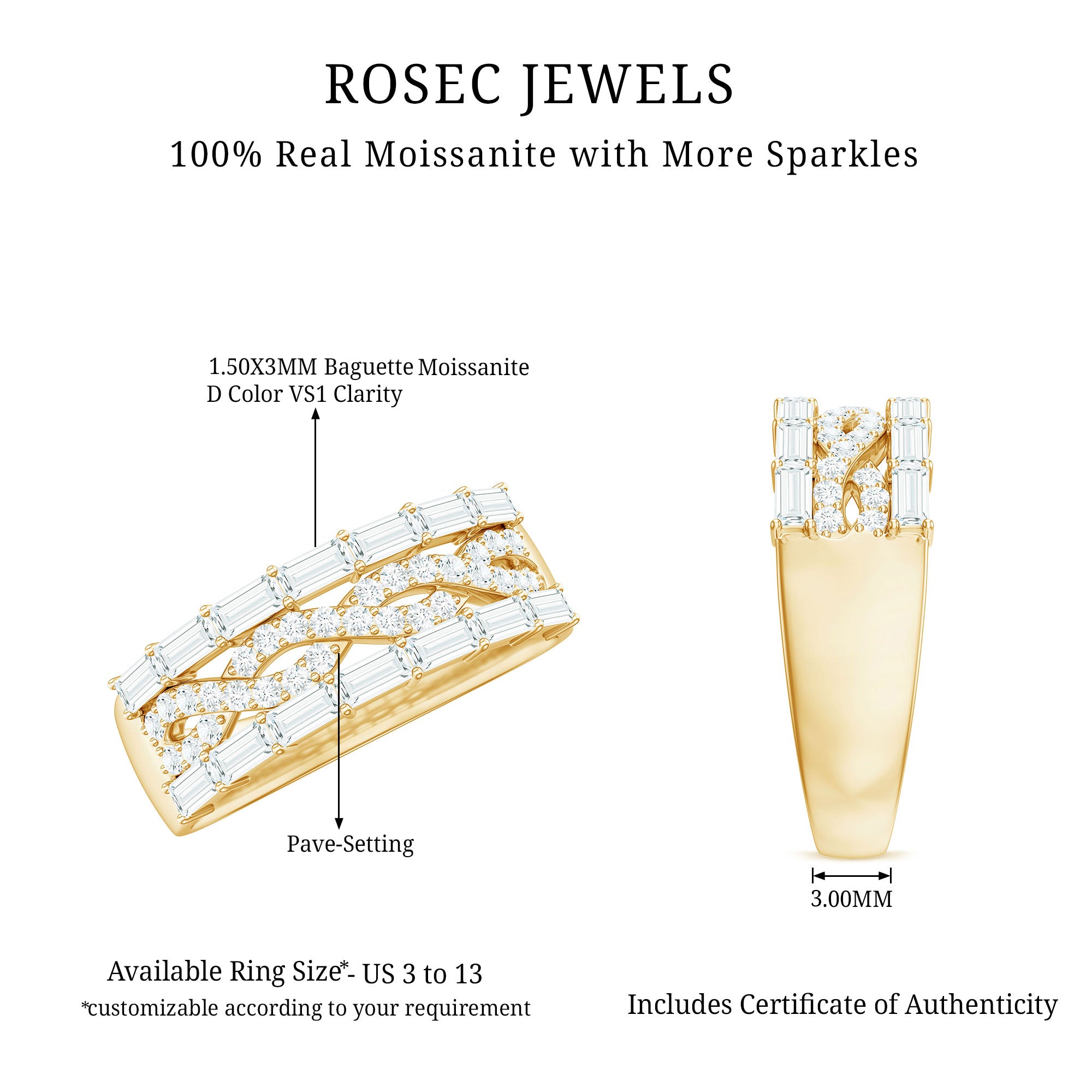 Infinity Style Moissanite Half Eternity Band Ring D-VS1 - Rosec Jewels