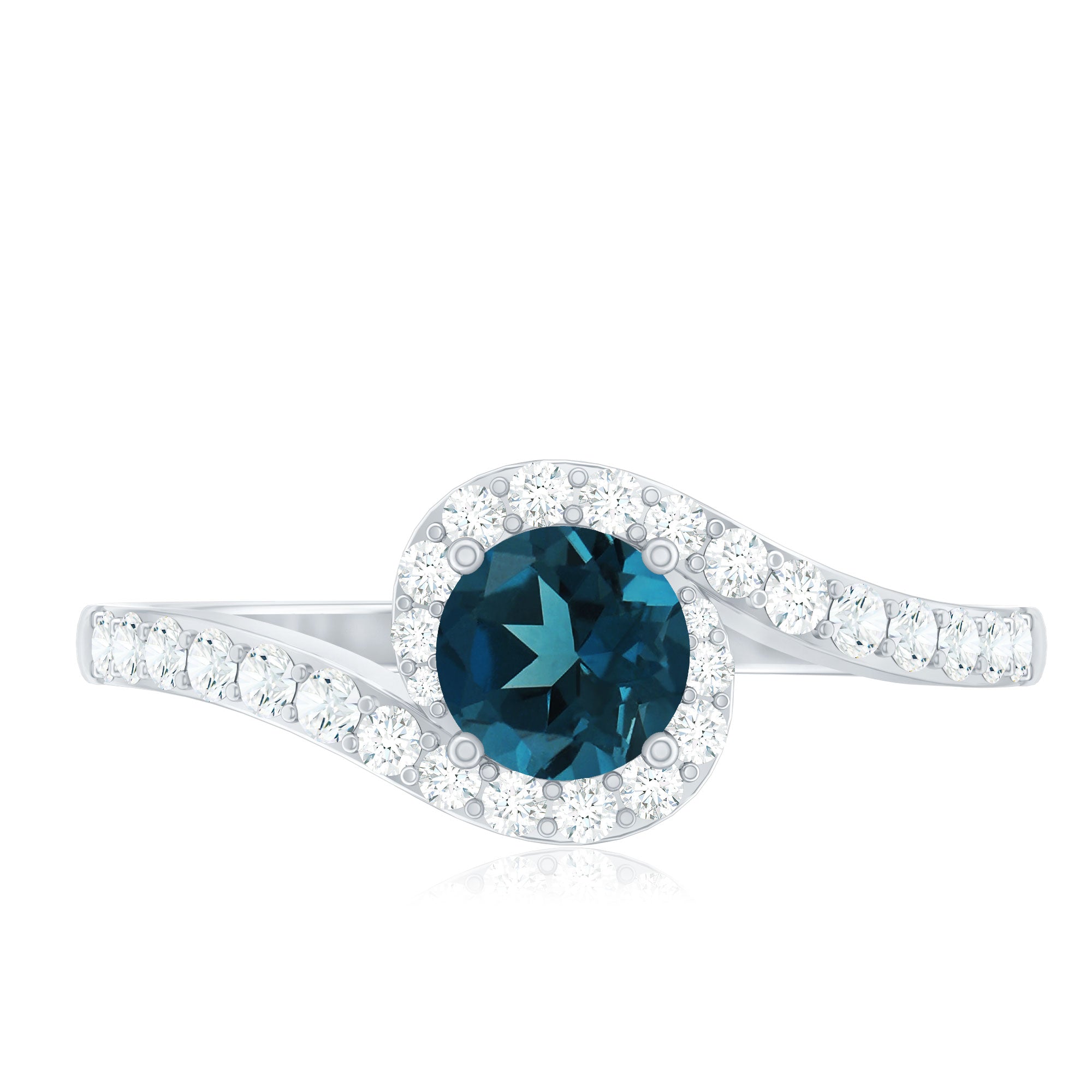 London Blue Topaz Bypass Promise Ring with Diamond Halo AAA - Rosec Jewels