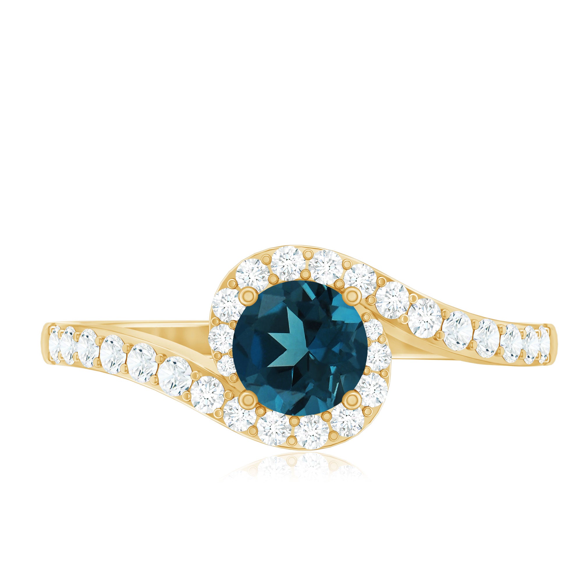 London Blue Topaz Bypass Promise Ring with Diamond Halo AAA - Rosec Jewels