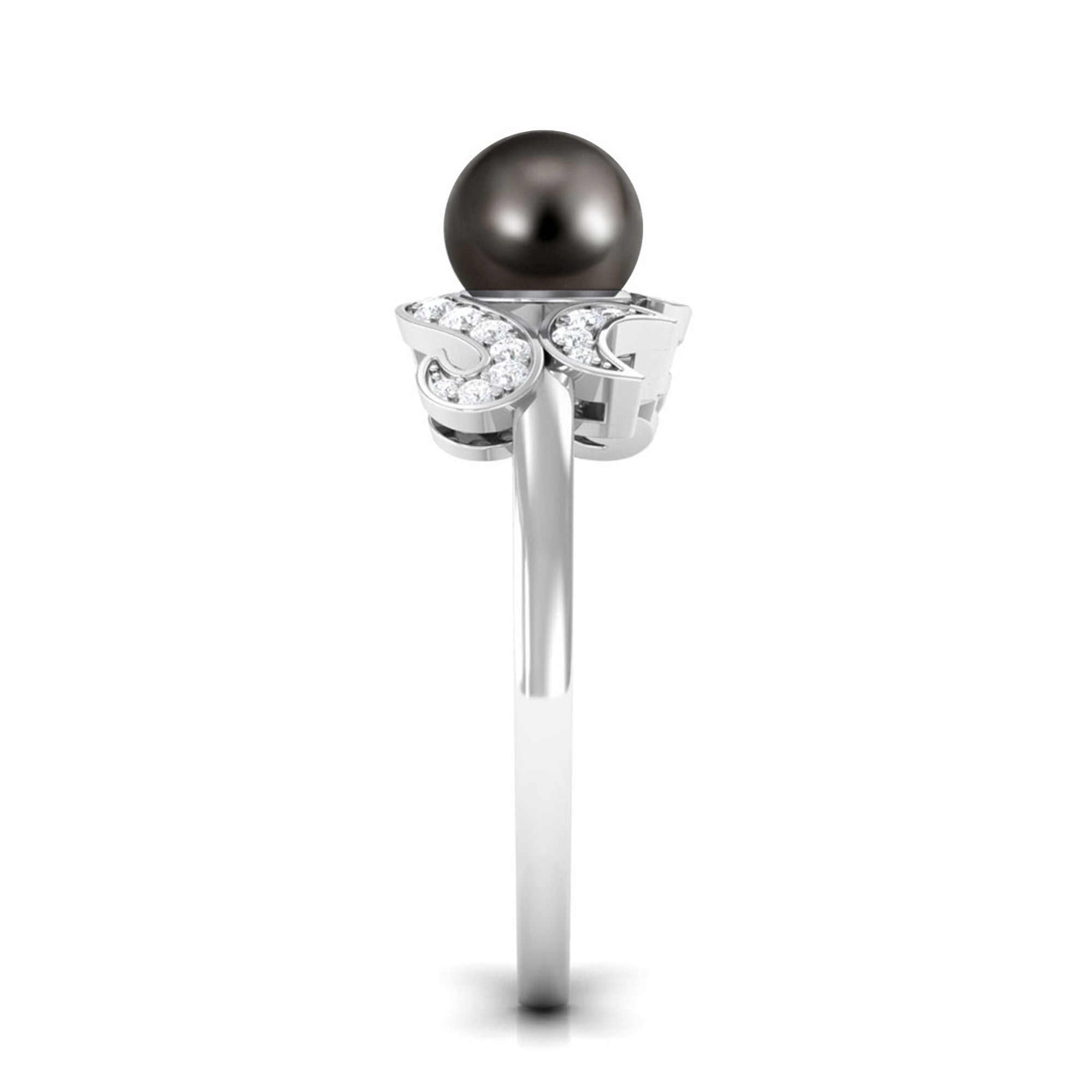 Rosec Jewels-Designer Tahitian Pearl Engagement Ring with Diamond