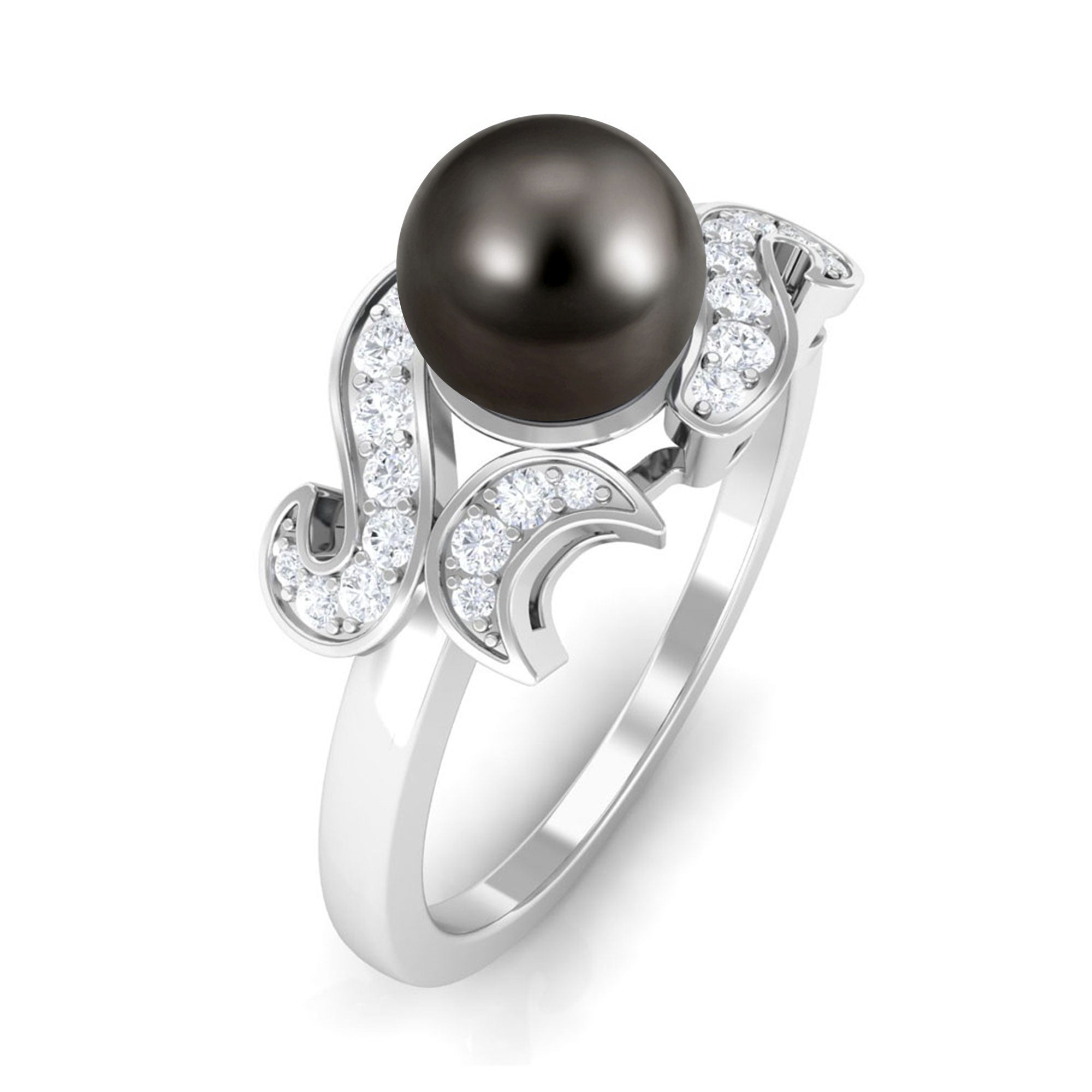 Rosec Jewels-Designer Tahitian Pearl Engagement Ring with Diamond