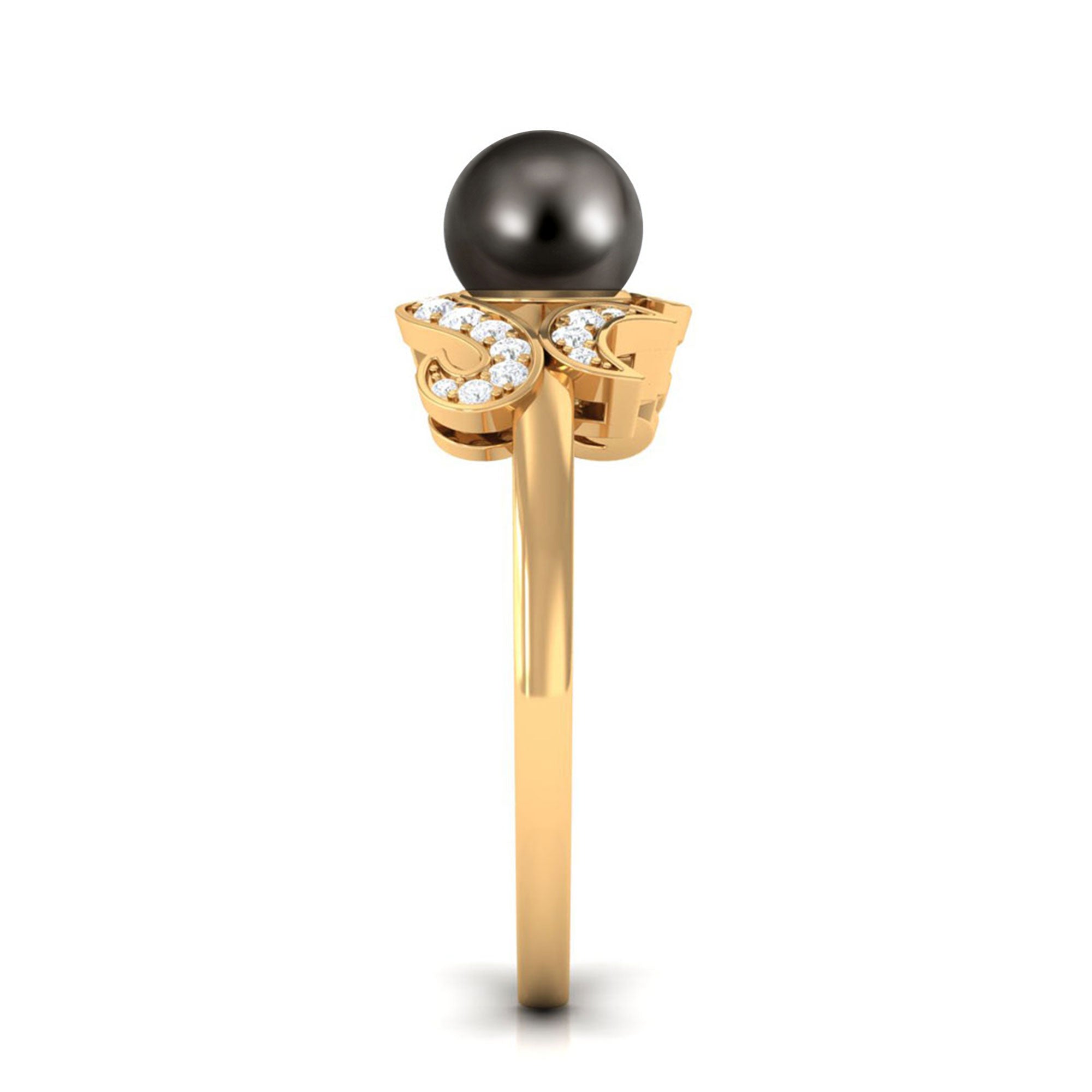 Rosec Jewels-Designer Tahitian Pearl Engagement Ring with Diamond