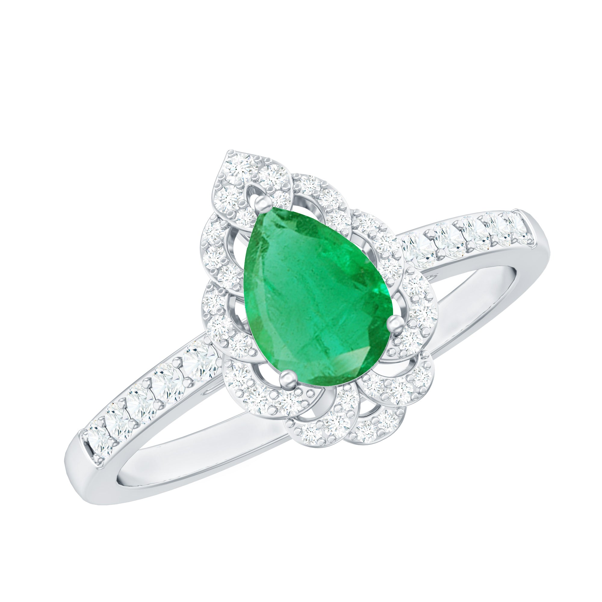 Rosec Jewels-Pear Shaped Emerald Nature Engagement Ring with Diamond
